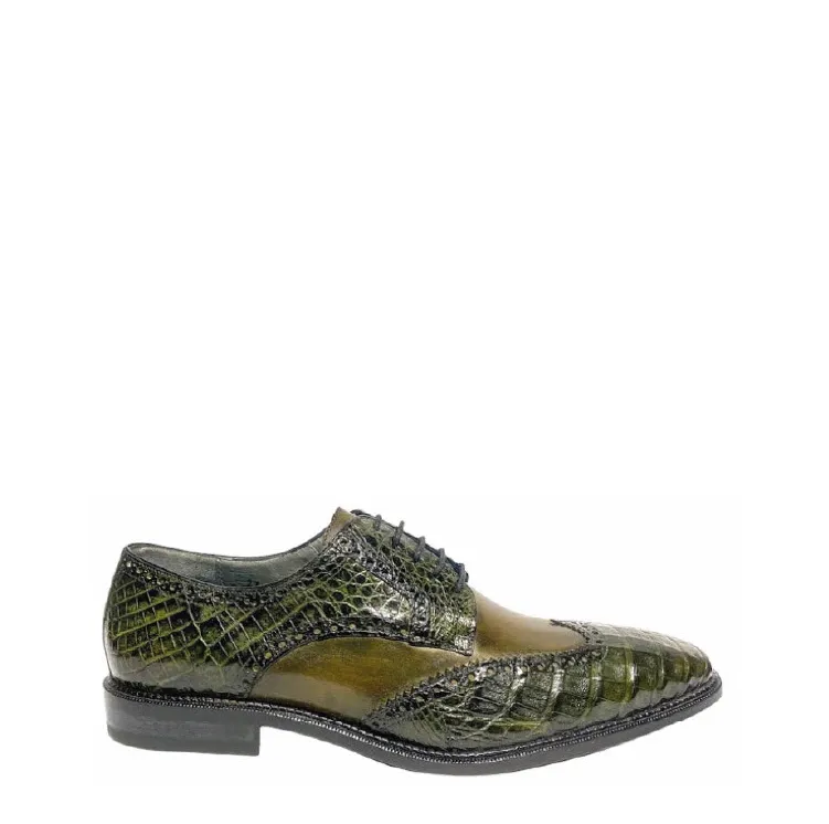 6B1FWBV - Cuadra green dress caiman leather wingtip derby shoes for men