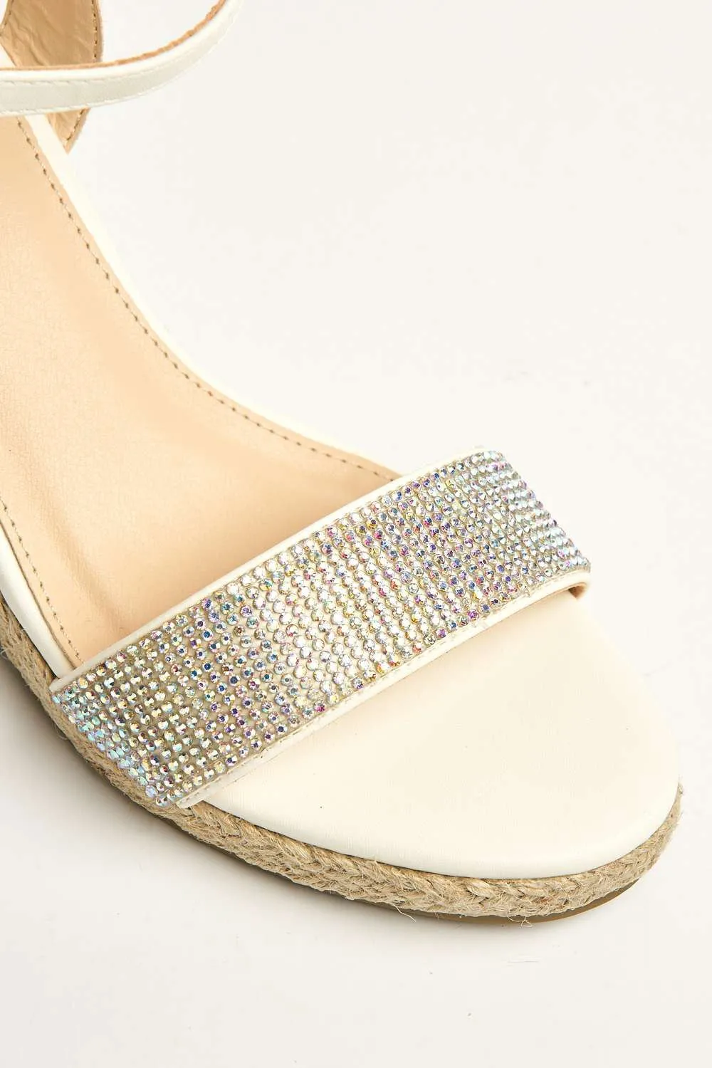 Adriel Diamante Embellished Band Anklestrap Wedges in White