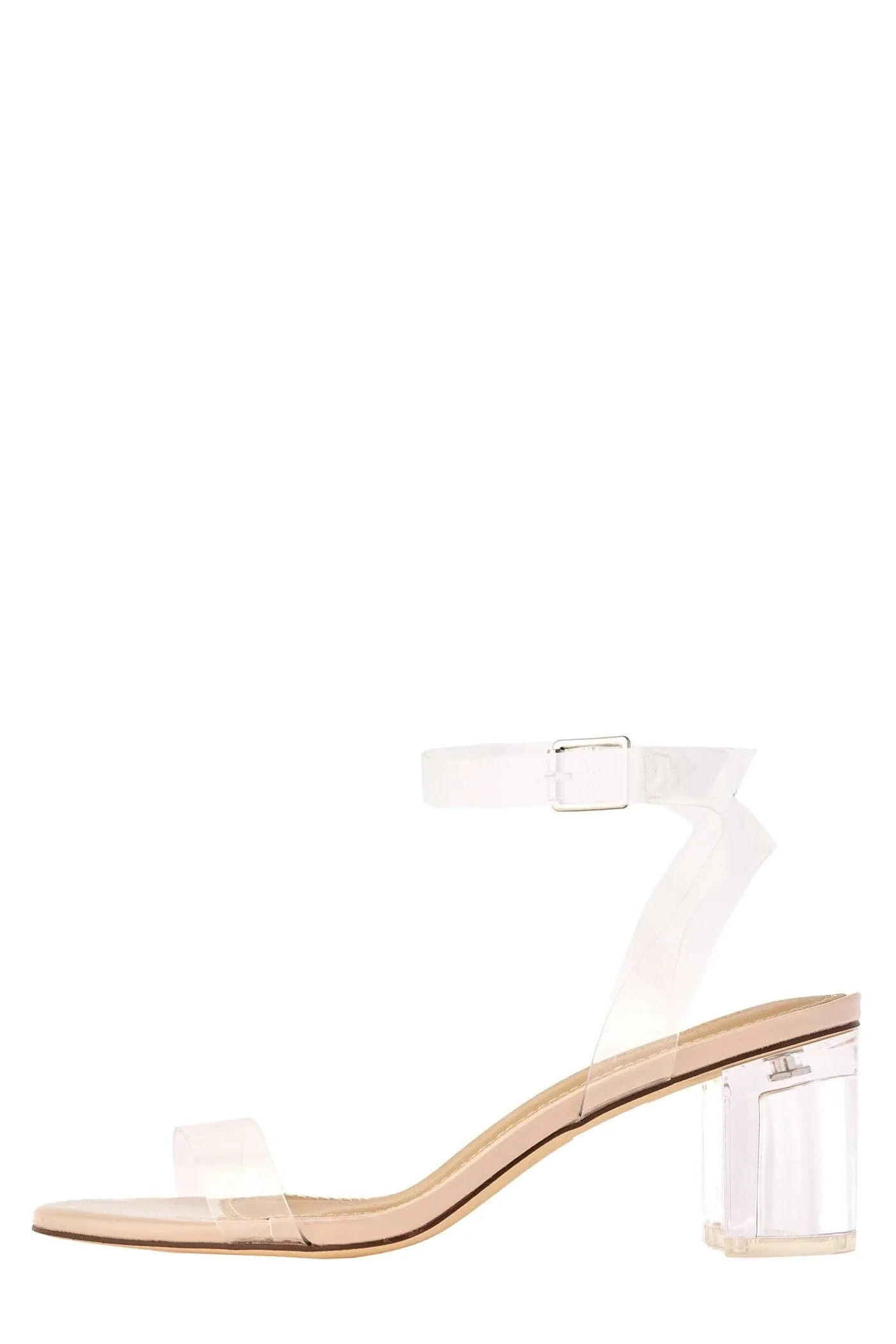 Alizeena Low Perspex Block Heel Sandal in Nude Patent