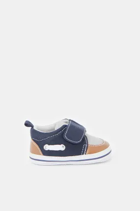 Babies Navy Velcro Strap Pram Shoes