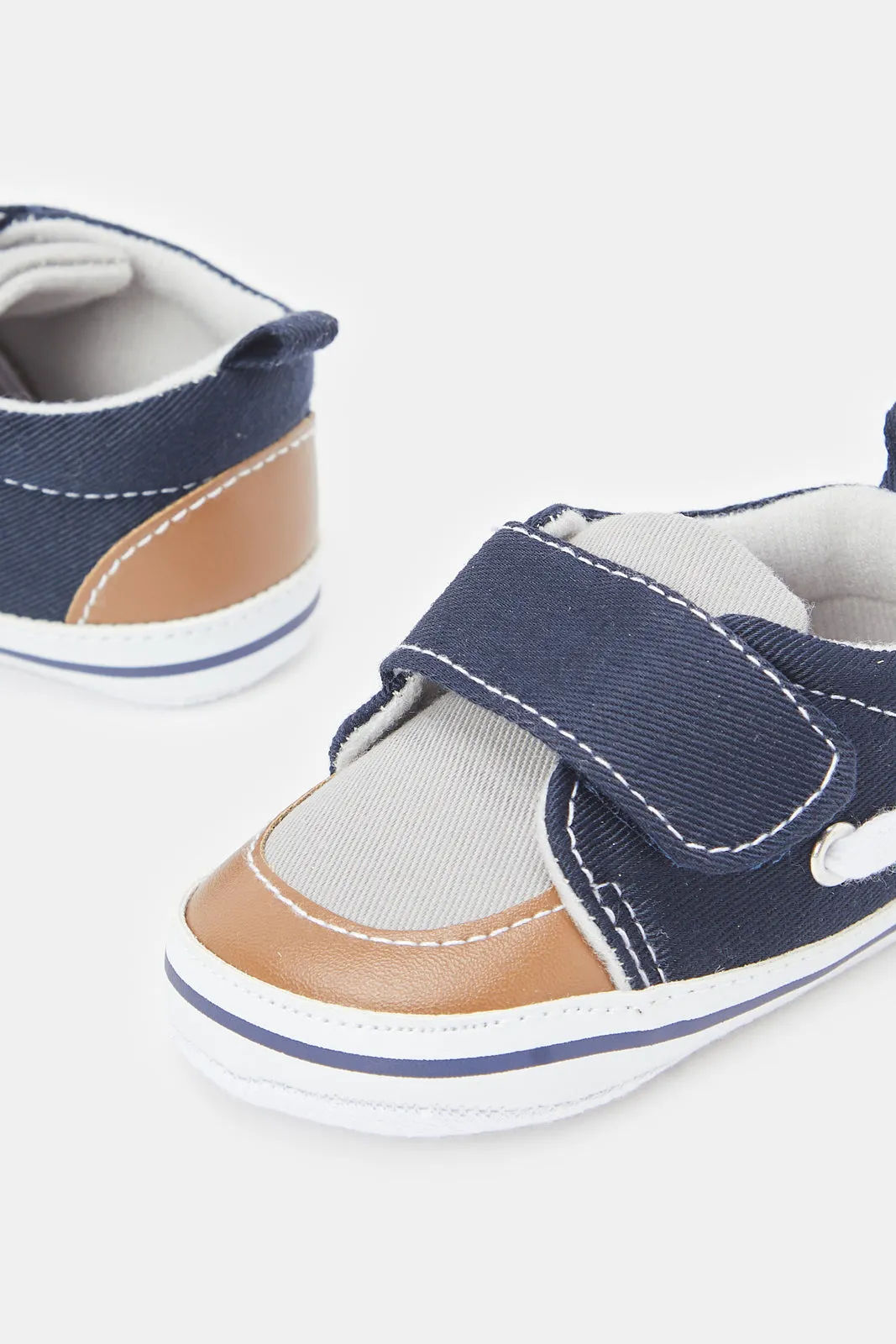 Babies Navy Velcro Strap Pram Shoes