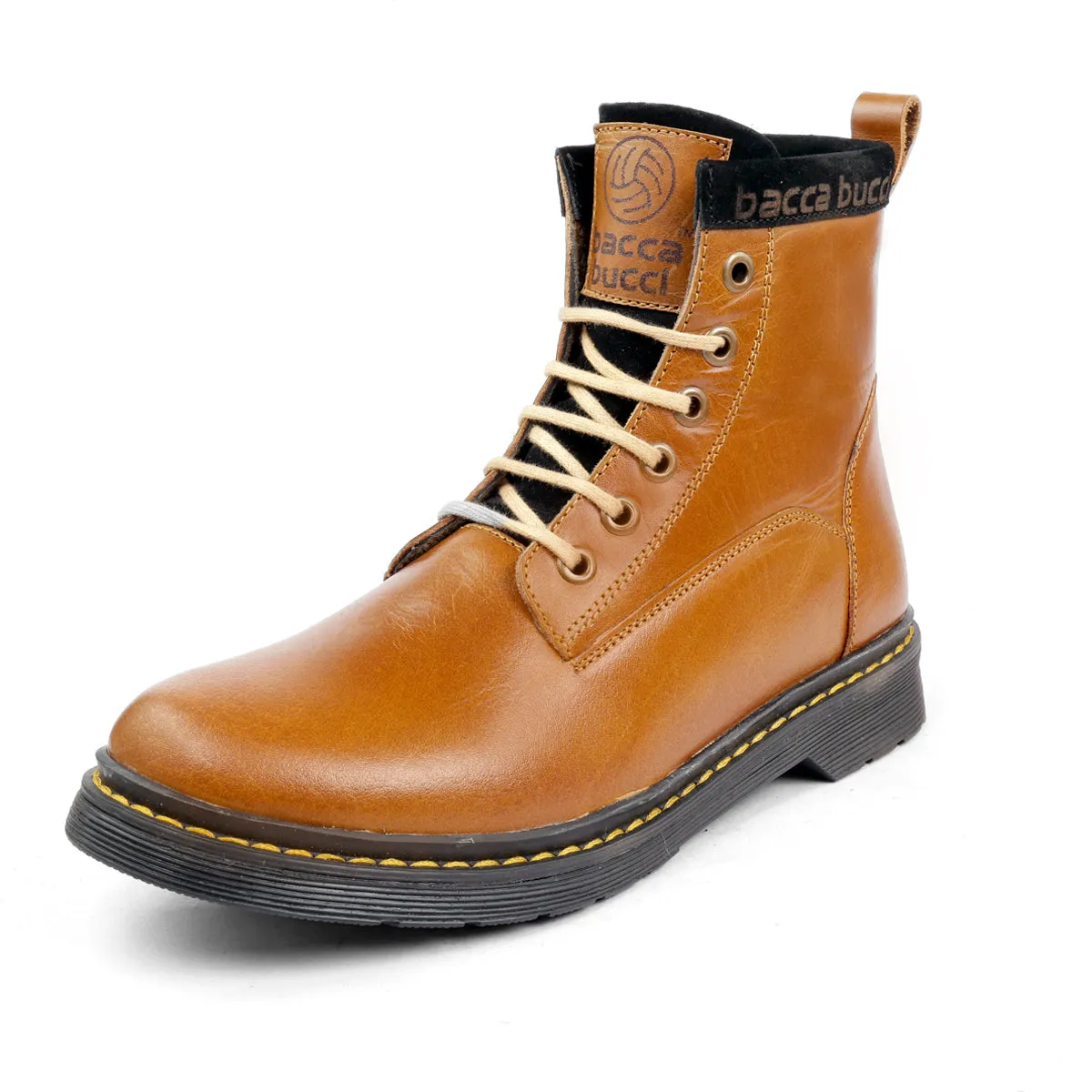 Bacca Bucci 6-Eye Combat Boots | Genuine Smooth Leather Moto Inspired High Top Ankle Boots