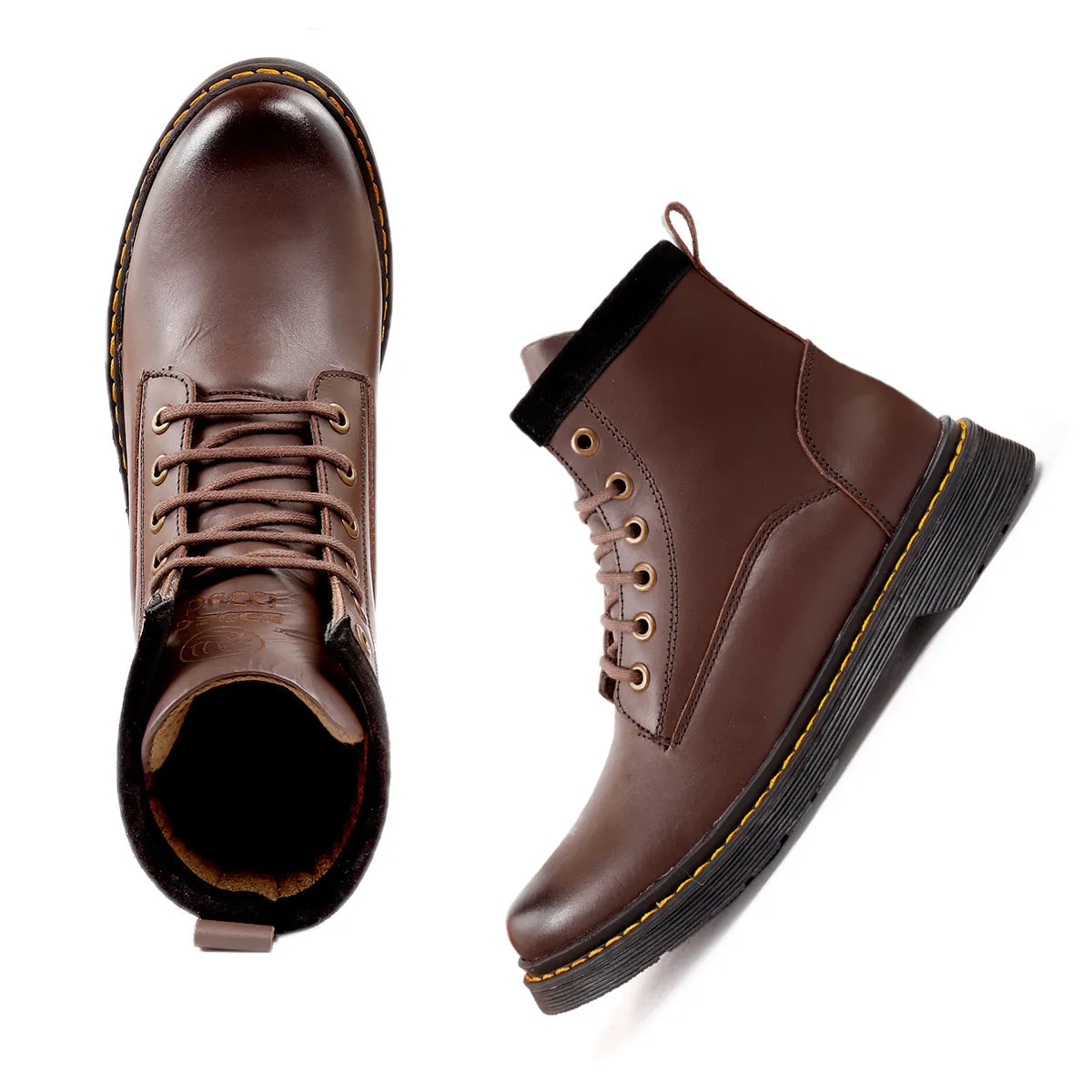 Bacca Bucci 6-Eye Combat Boots | Genuine Smooth Leather Moto Inspired High Top Ankle Boots