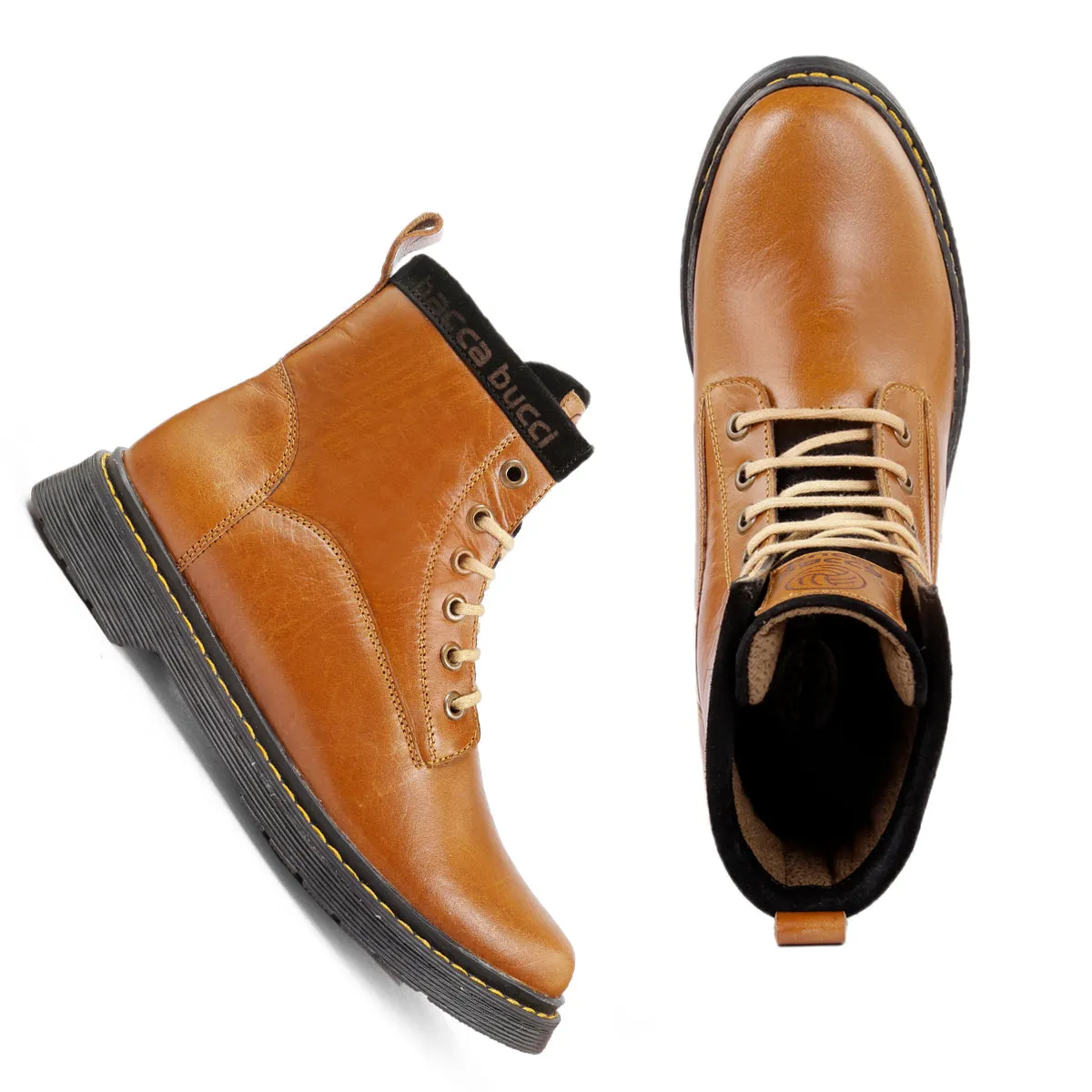 Bacca Bucci 6-Eye Combat Boots | Genuine Smooth Leather Moto Inspired High Top Ankle Boots