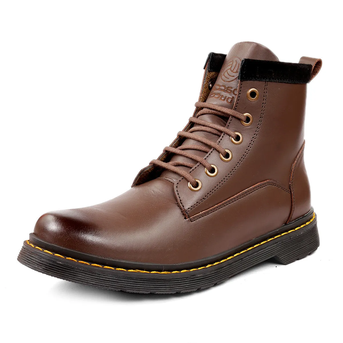 Bacca Bucci 6-Eye Combat Boots | Genuine Smooth Leather Moto Inspired High Top Ankle Boots