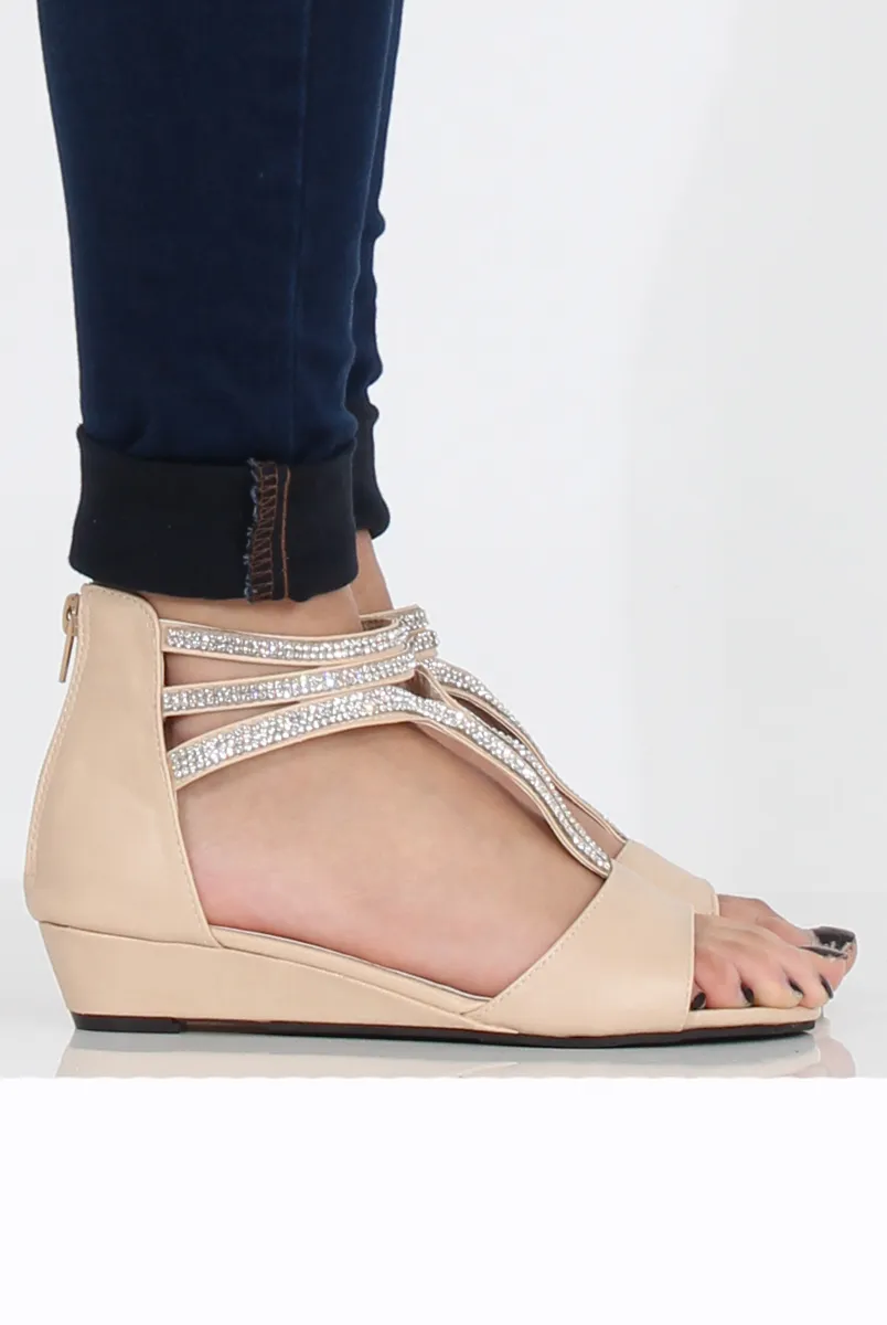 Beige Sparkle Open Toe Sandals - Miri