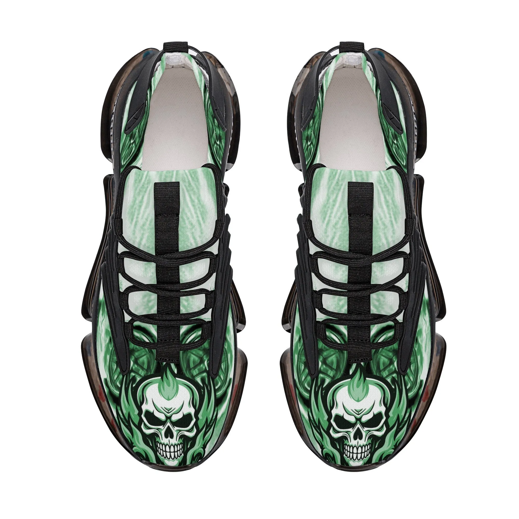 Best Womens Max Air Heel React Sneakers - Green Flaming Skull & Wheels HeroicU