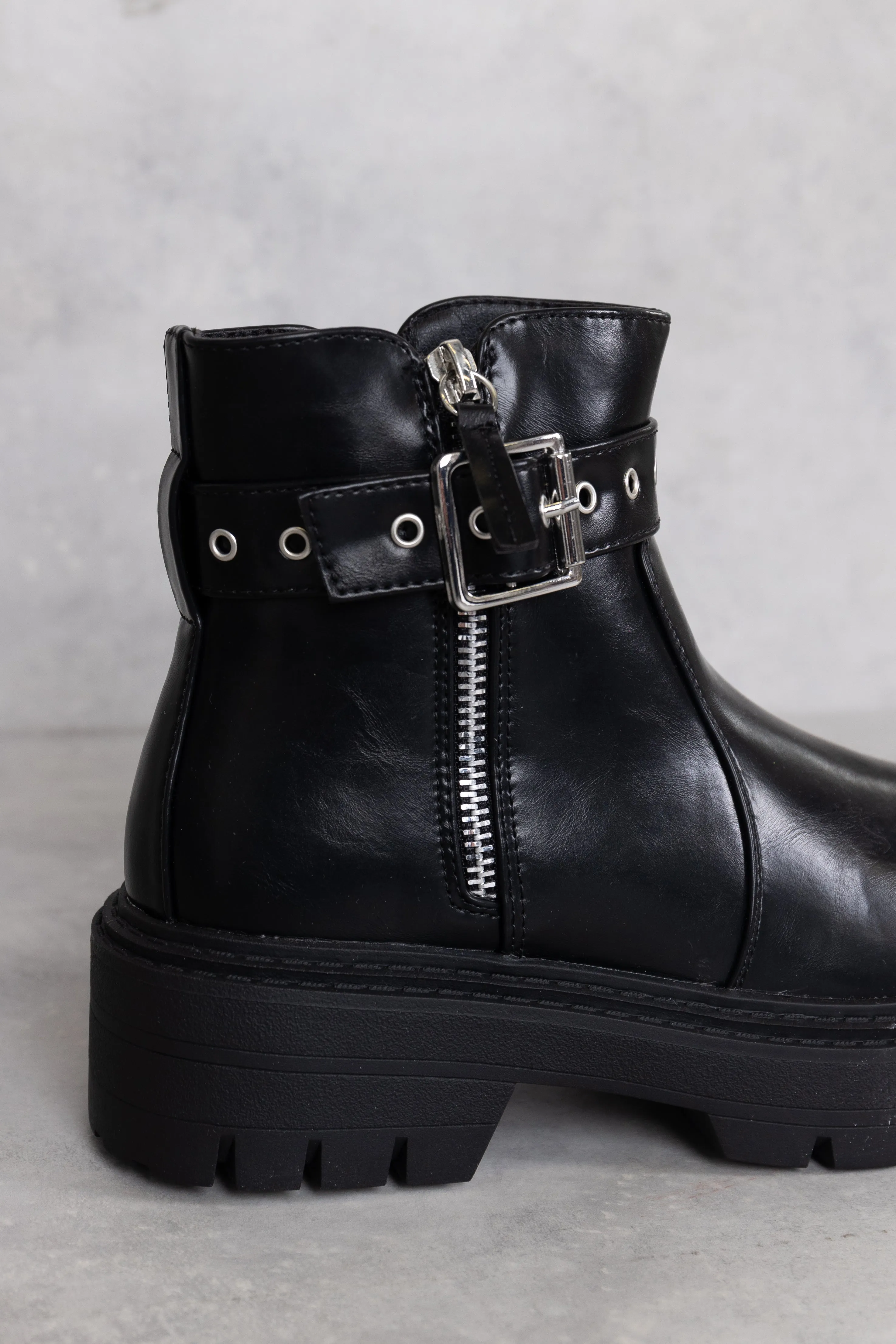 Black Chunky Buckle Chelsea Boots