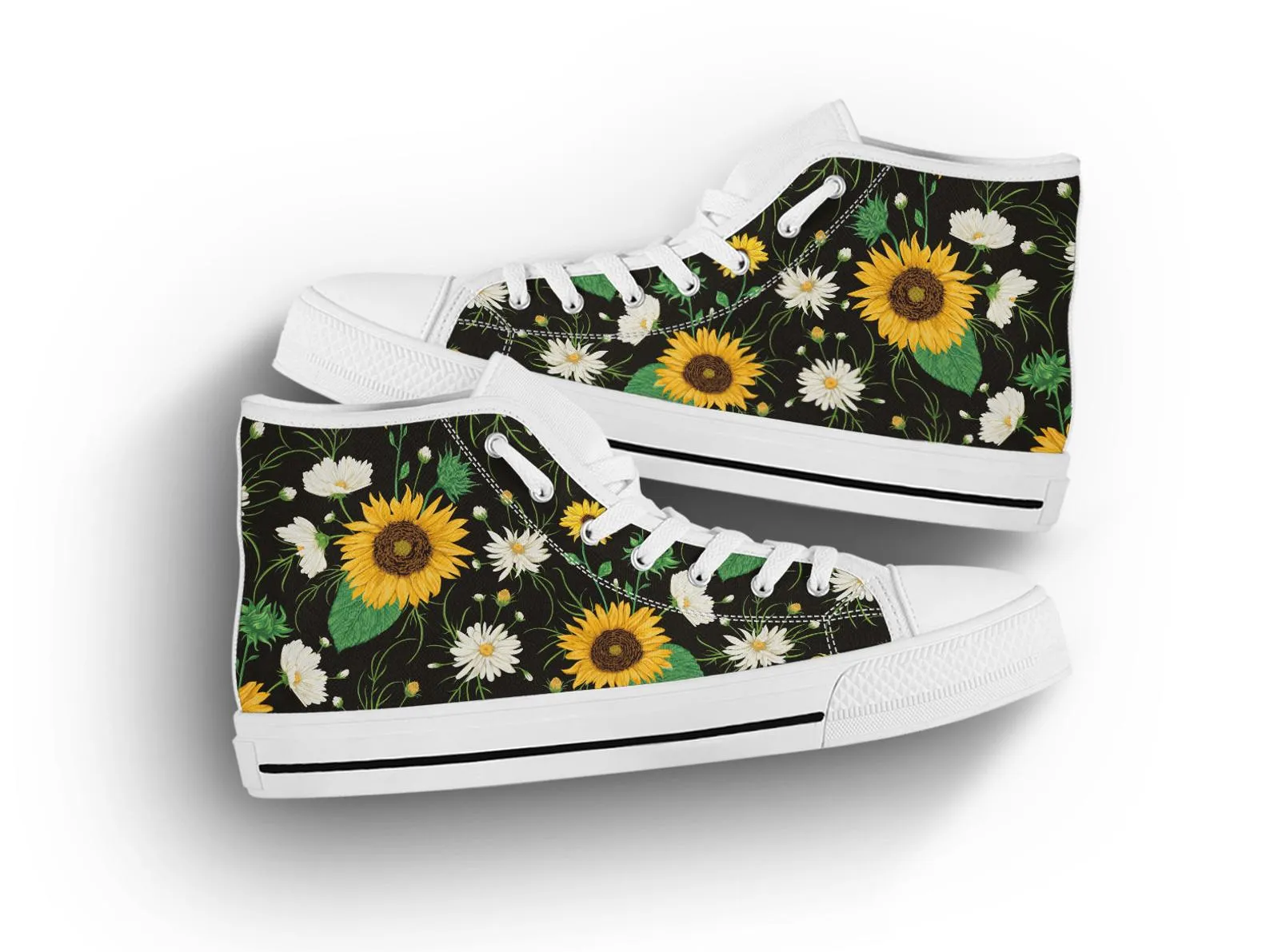 Black Sunflower Shoes Sunflower Sneakers Cute Shoes Sunflower Lover Gifts Custom High Top Converse Style Sneakers For Adults Women & Men