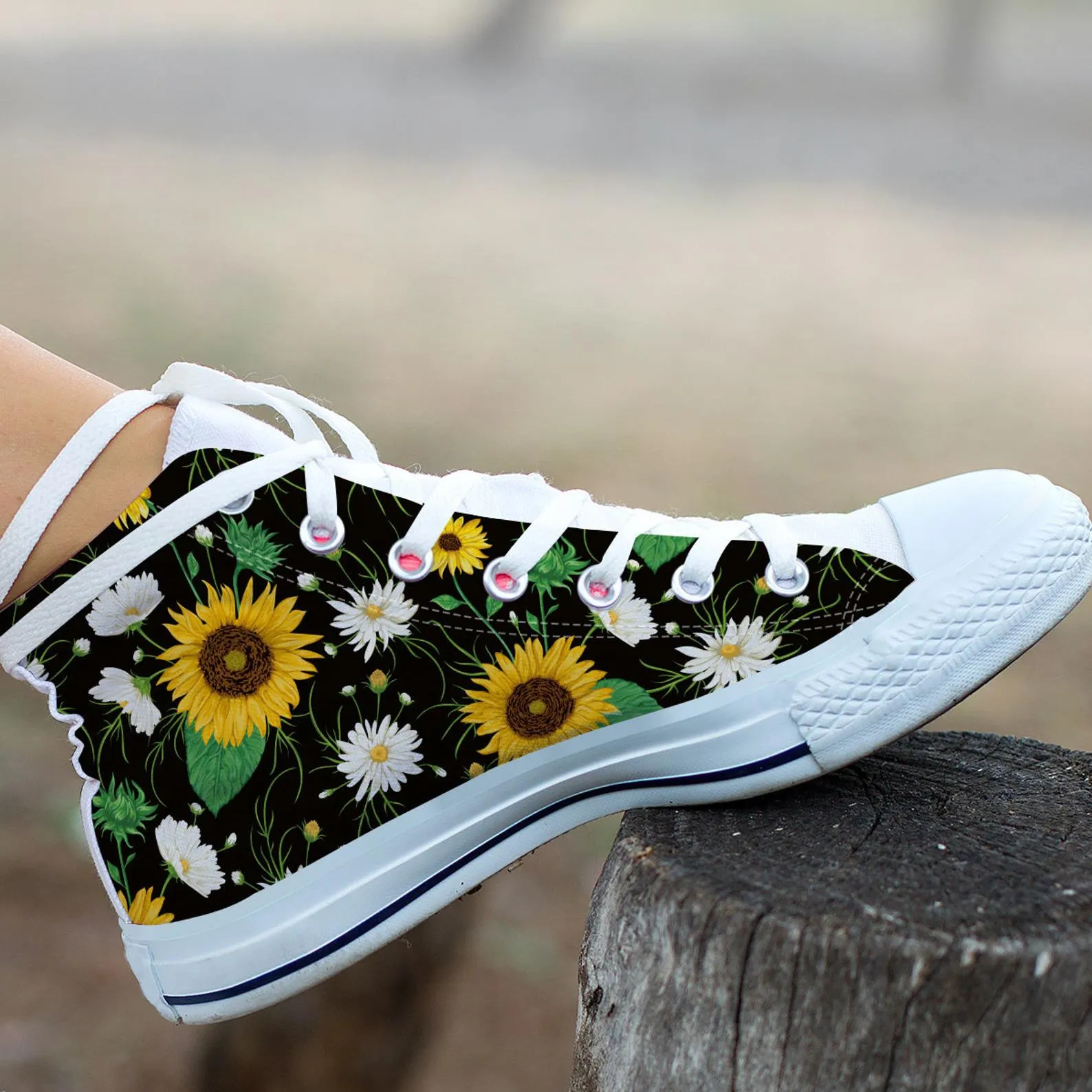 Black Sunflower Shoes Sunflower Sneakers Cute Shoes Sunflower Lover Gifts Custom High Top Converse Style Sneakers For Adults Women & Men