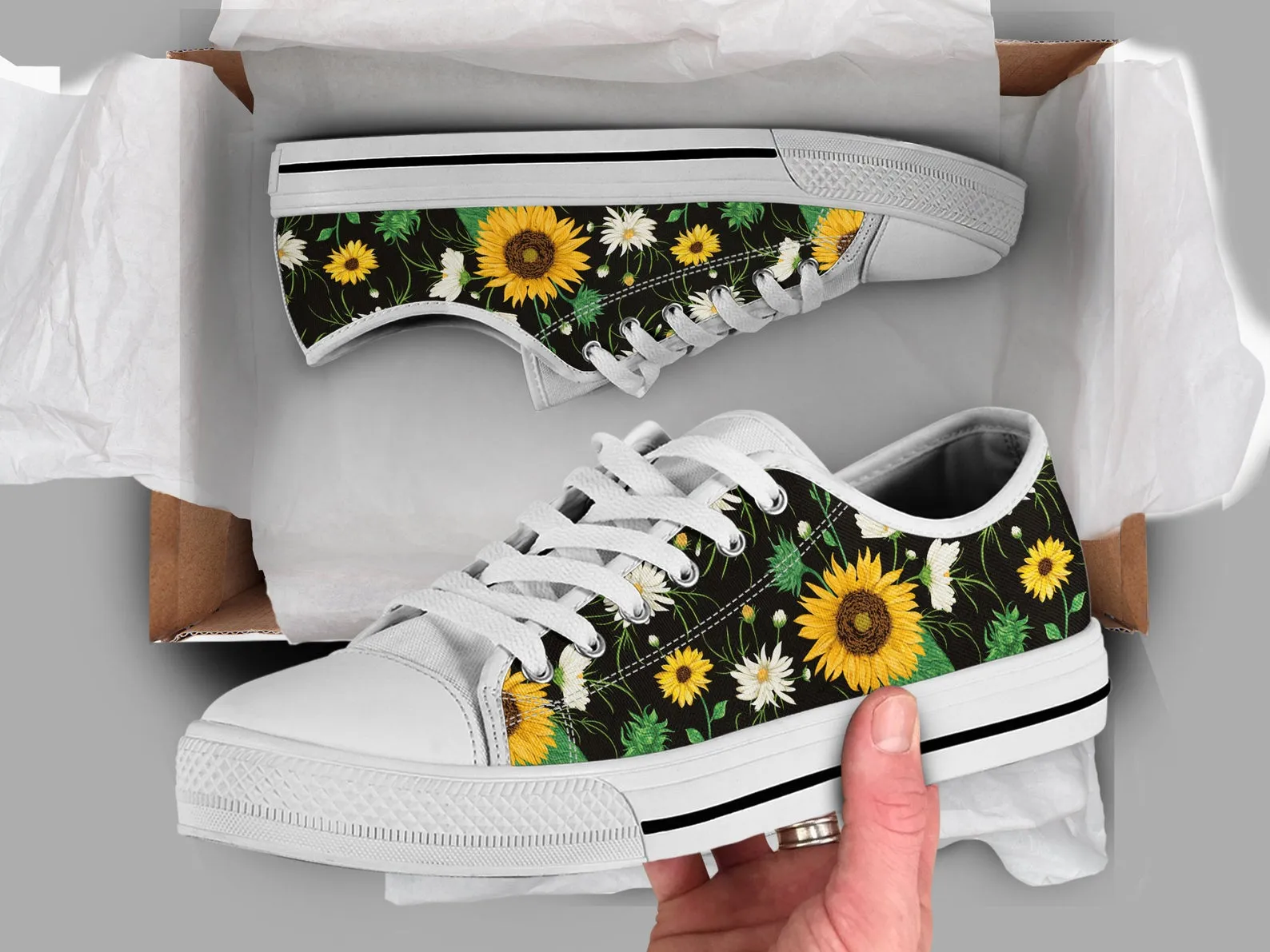 Black Sunflower Shoes Sunflower Sneakers Cute Shoes Sunflower Lover Gifts Custom Low Top Converse Style Sneakers For Adults Women & Men