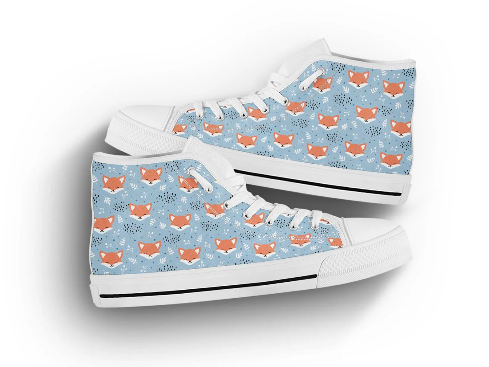 Blue Fox Shoes Fox Pattern Sneakers Fox Print Cute Shoes Fox Lover Gifts Custom High Top Converse Style Sneakers For Adults Women & Men