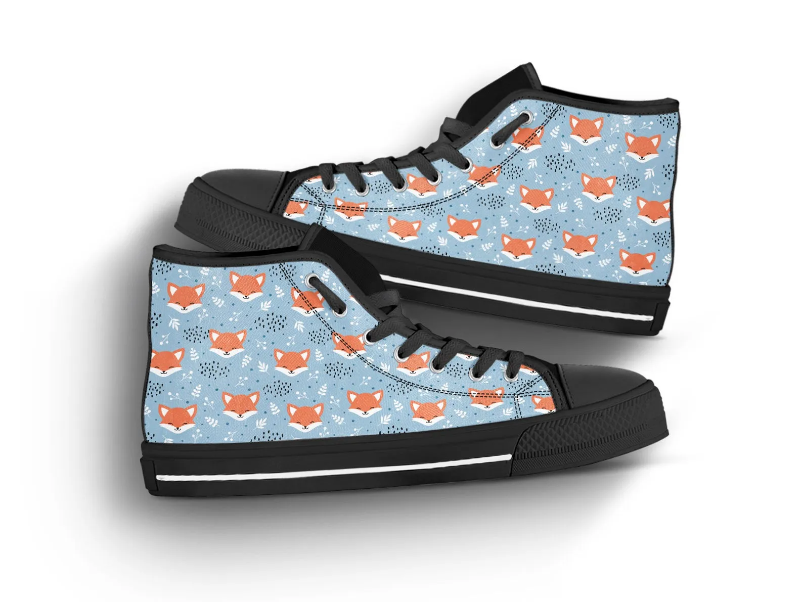 Blue Fox Shoes Fox Pattern Sneakers Fox Print Cute Shoes Fox Lover Gifts Custom High Top Converse Style Sneakers For Adults Women & Men