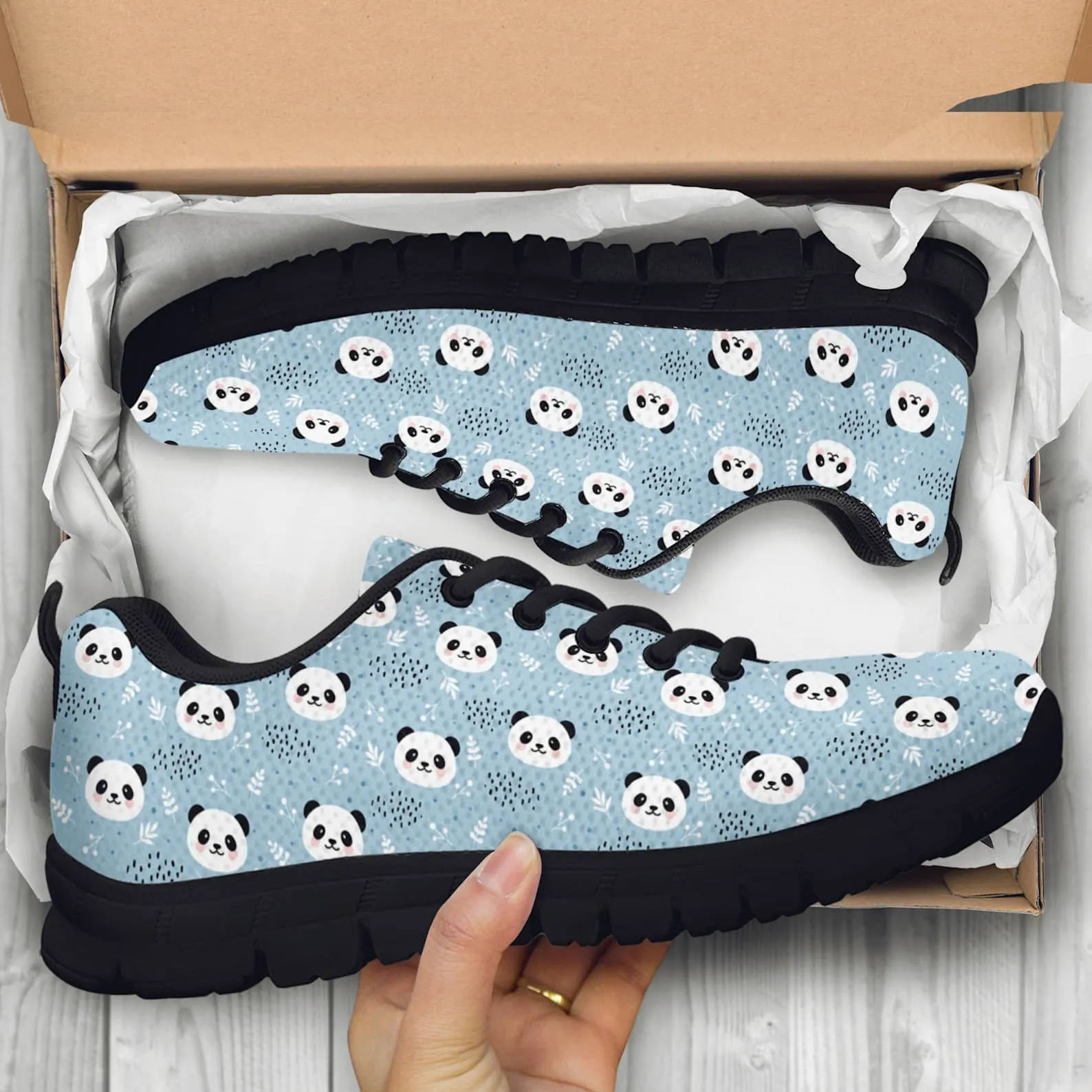 Blue Panda Shoes Panda Print Sneakers Panda Running Shoes Athletic Casual Shoes Panda Lover Gifts Clothing for Womens Mens Kids Adults