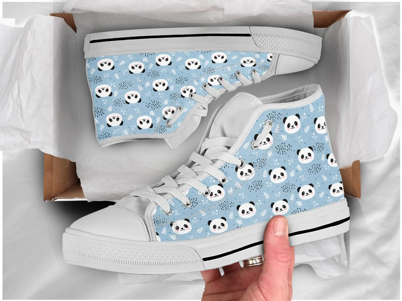 Blue Panda Shoes Panda Sneakers Cute Shoes Panda Lover Gifts Custom High Top Converse Style Sneakers For Adults Women & Men