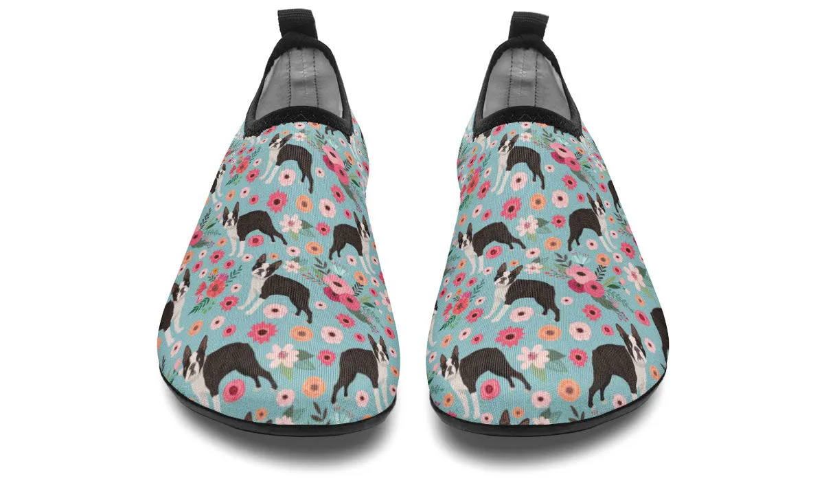 Boston Terrier Flower Aqua Barefoot Shoes