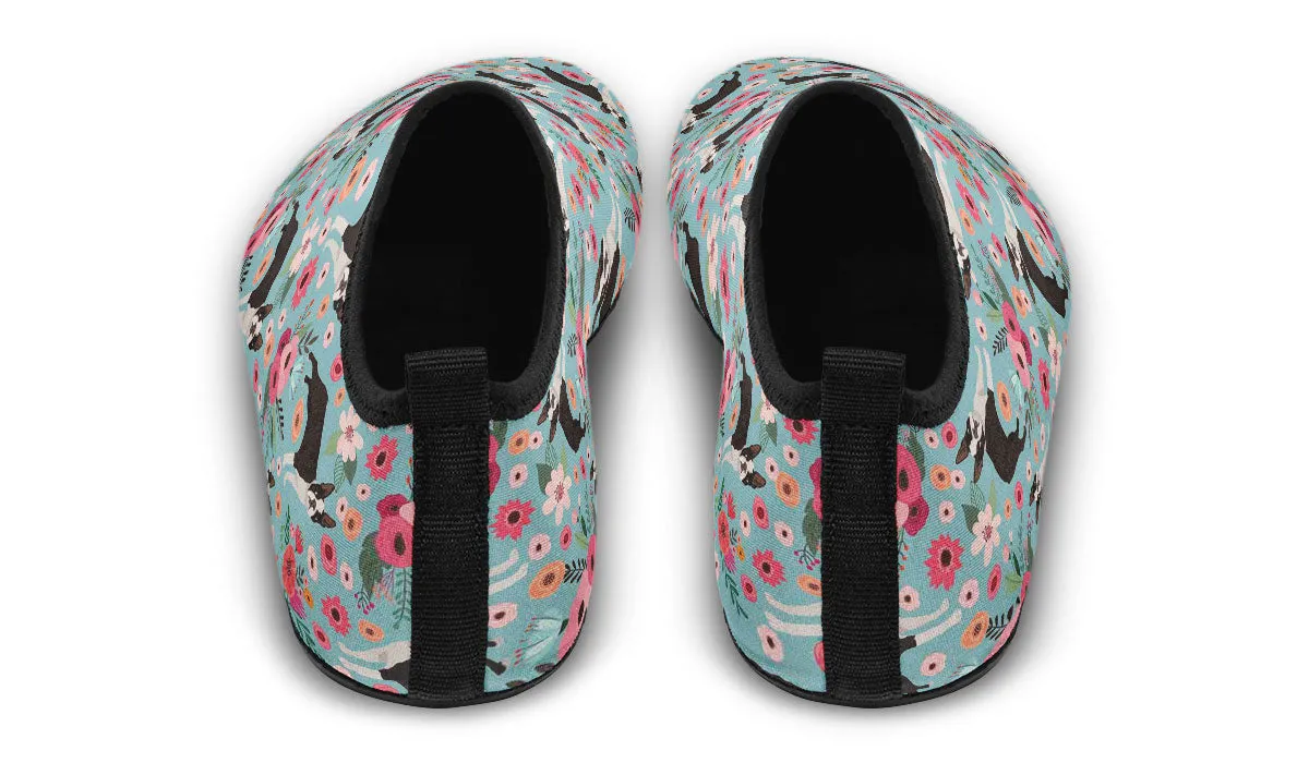 Boston Terrier Flower Aqua Barefoot Shoes