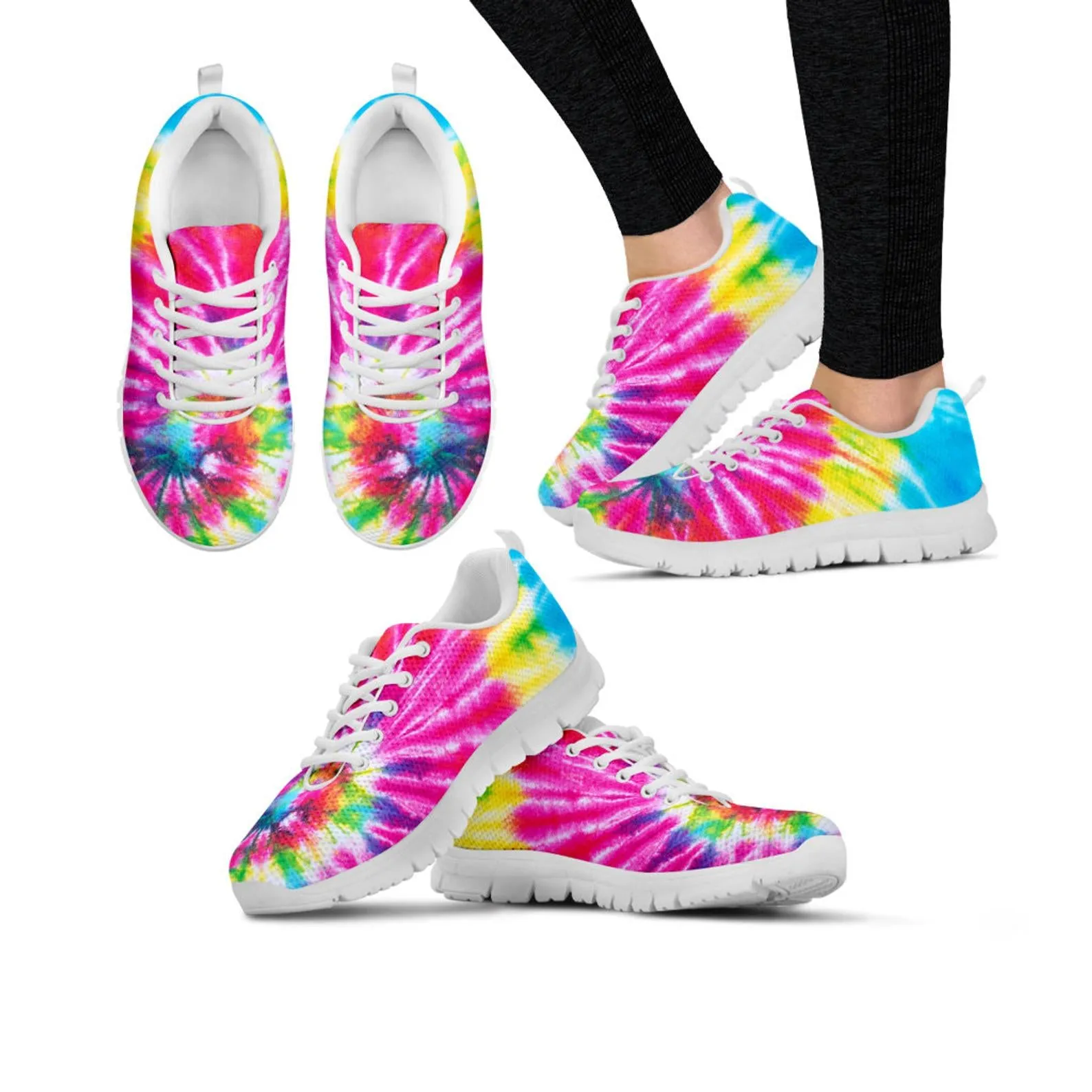 Bright Rainbow Shoes Tie Dye Printed Sneakers Rainbow Running Shoes LGBT Pride Day Gifts Clothing for Womens Mens Kids Adults