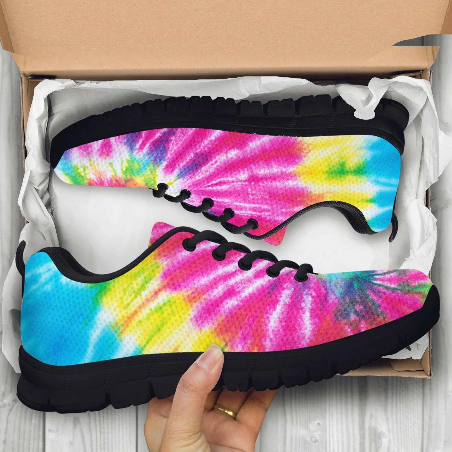 Bright Rainbow Shoes Tie Dye Printed Sneakers Rainbow Running Shoes LGBT Pride Day Gifts Clothing for Womens Mens Kids Adults