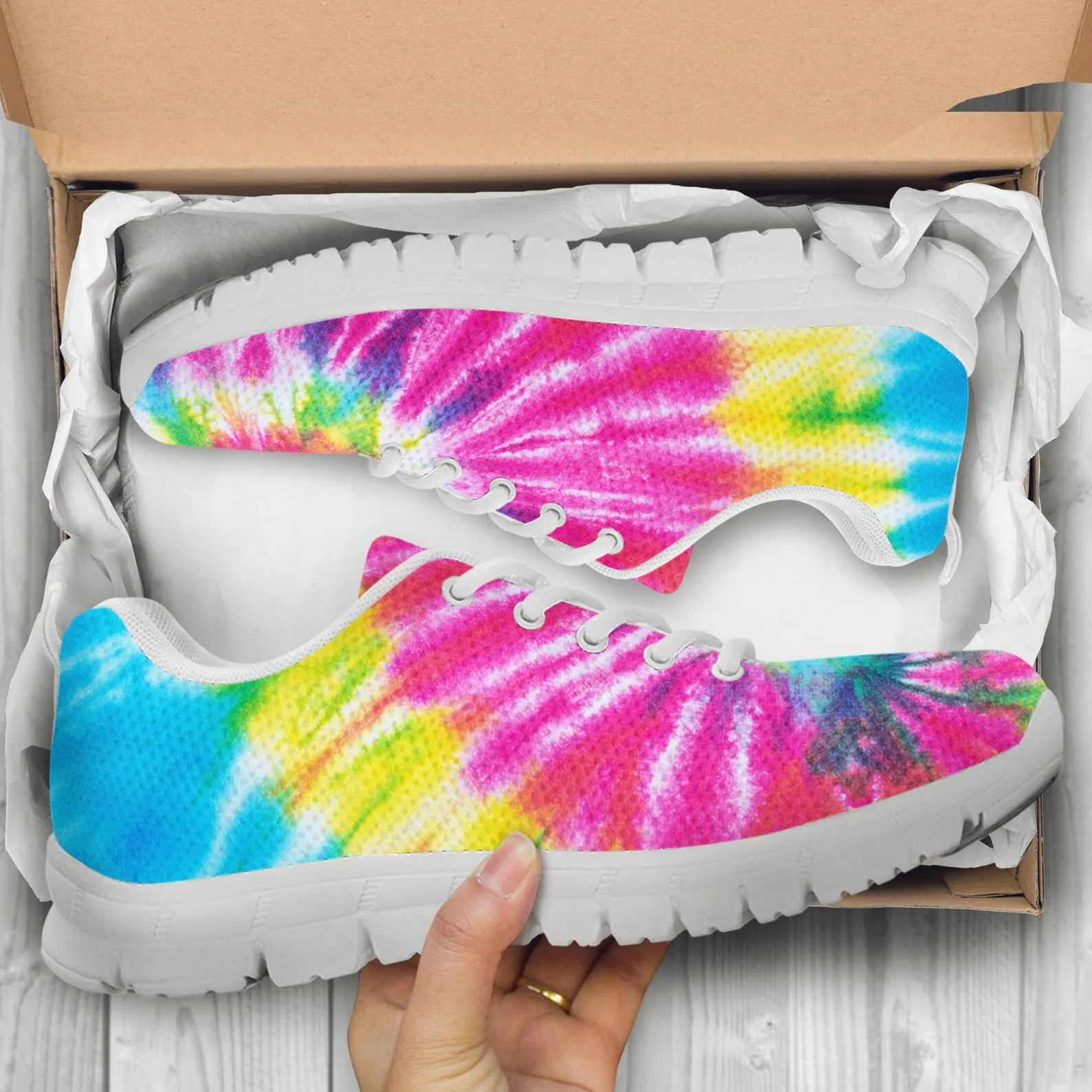 Bright Rainbow Shoes Tie Dye Printed Sneakers Rainbow Running Shoes LGBT Pride Day Gifts Clothing for Womens Mens Kids Adults