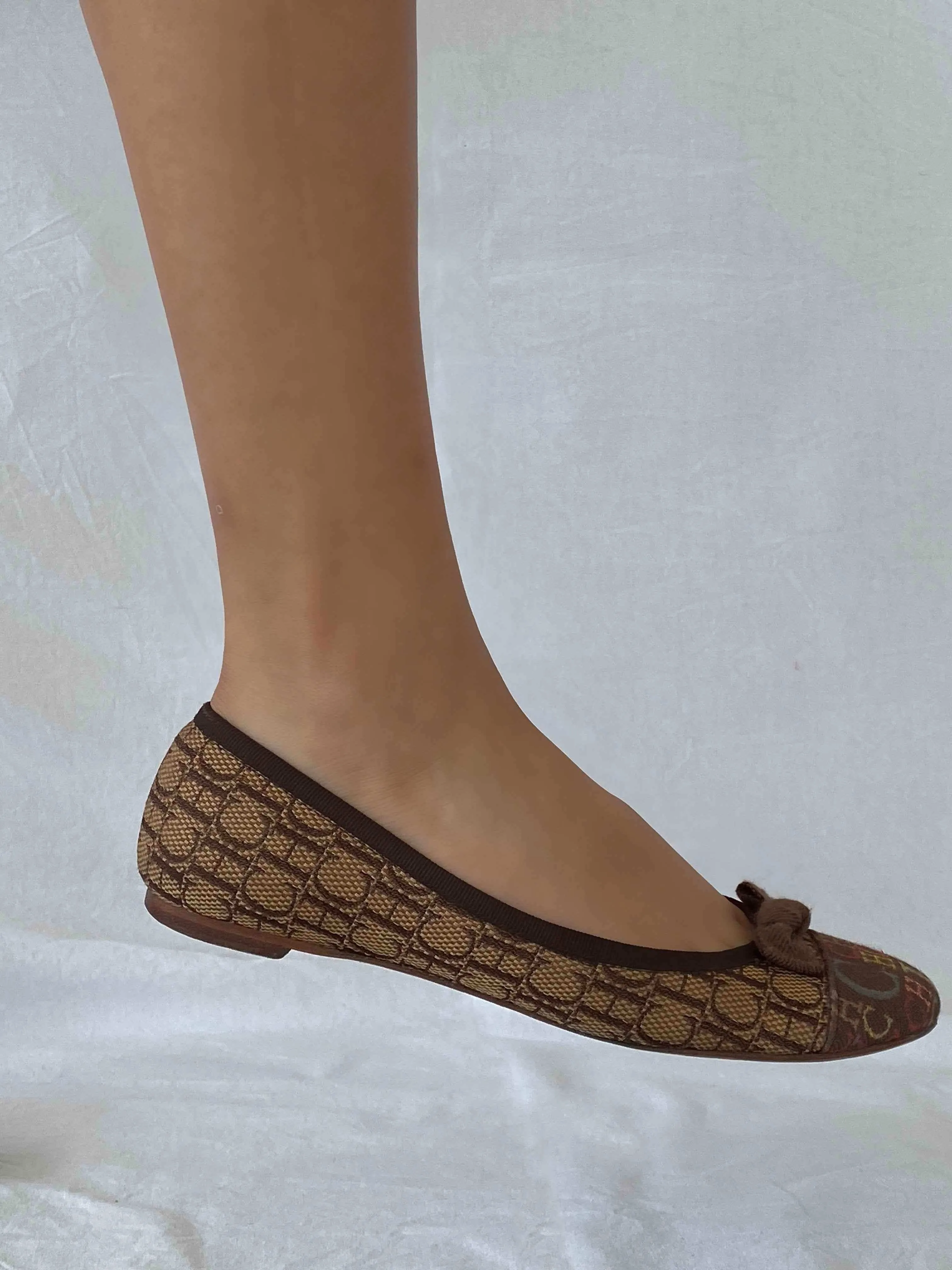 Carolina Herrera Monogram Brown Ballet Flat