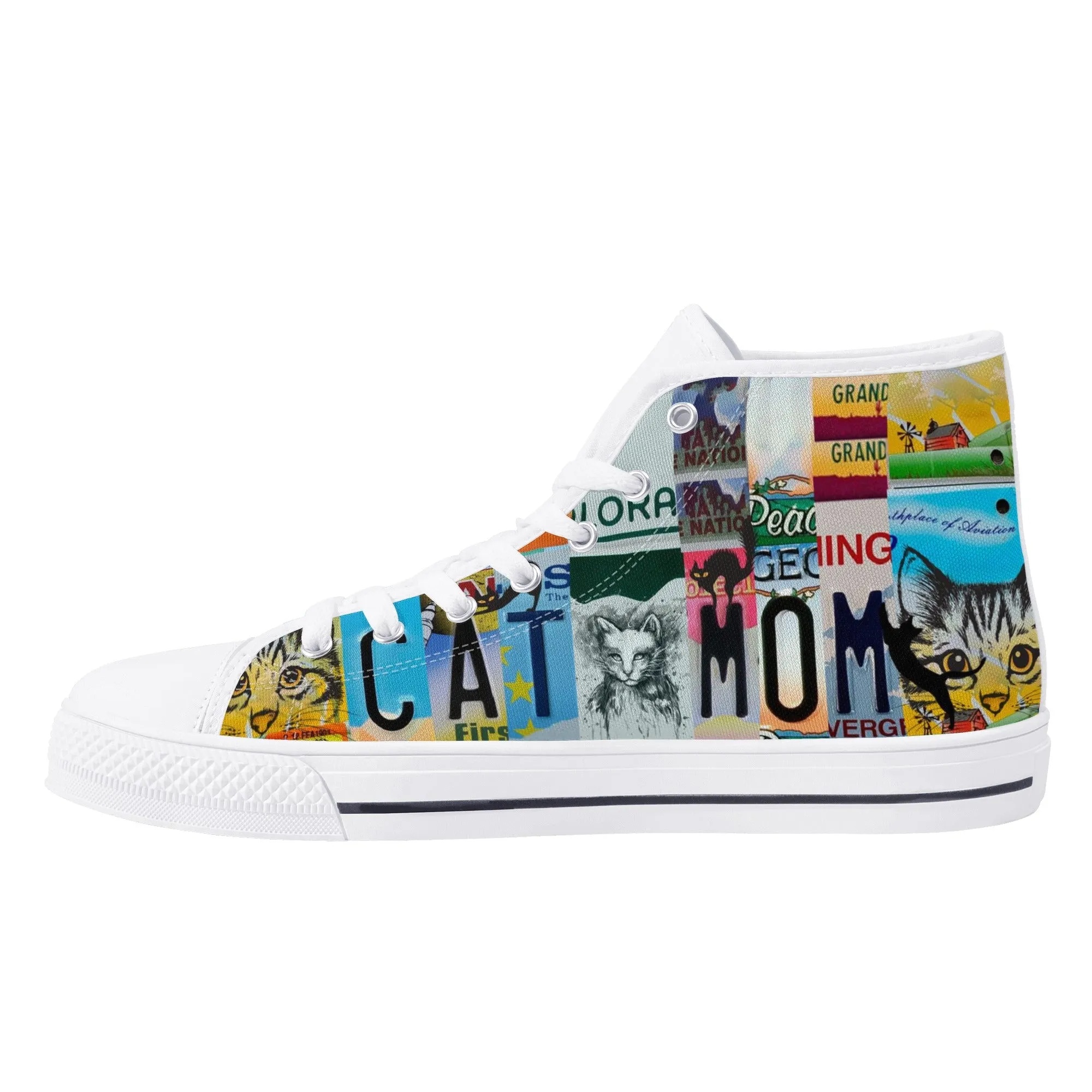 Cat Mom License Plate Womens High Top Canvas Shoes