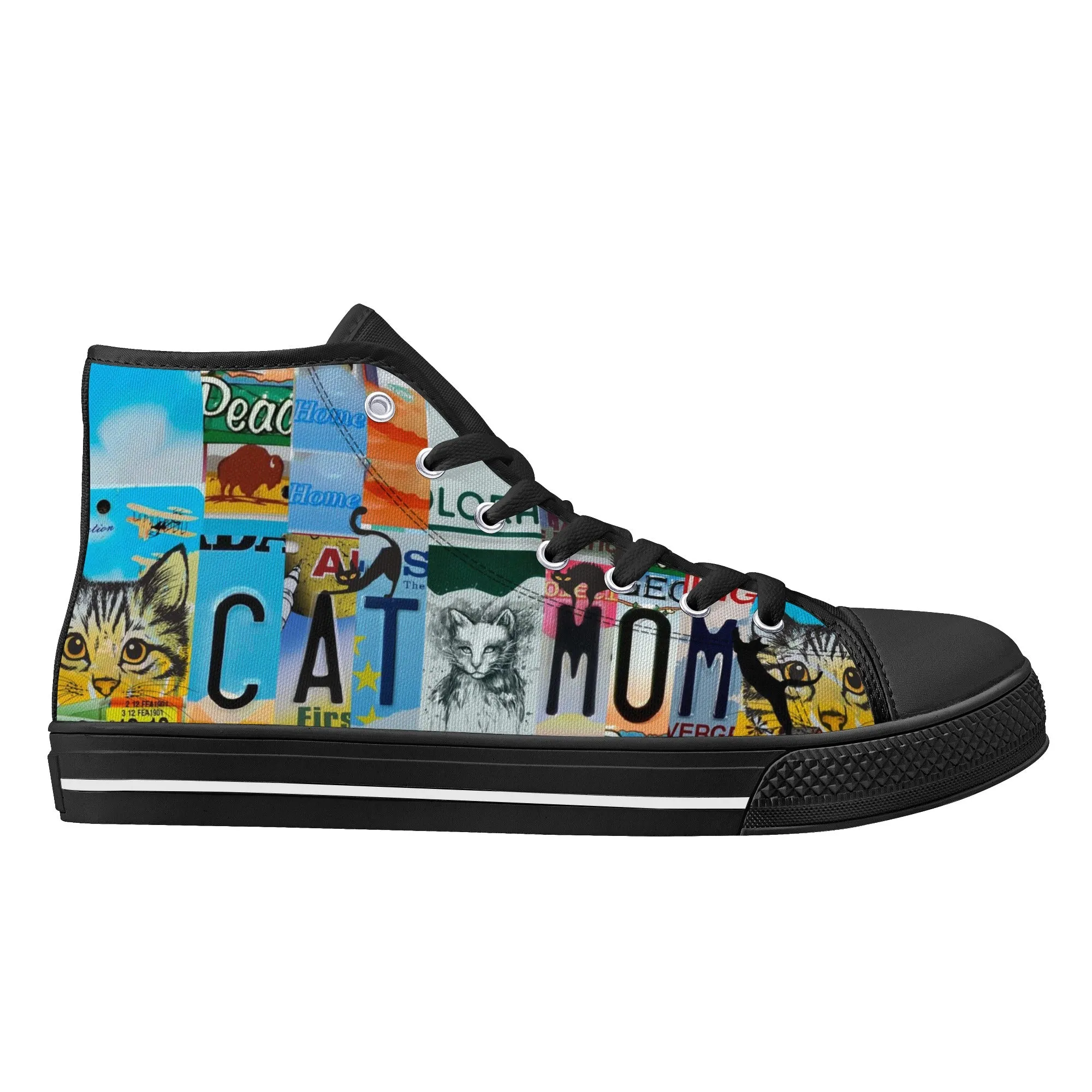 Cat Mom License Plate Womens High Top Canvas Shoes