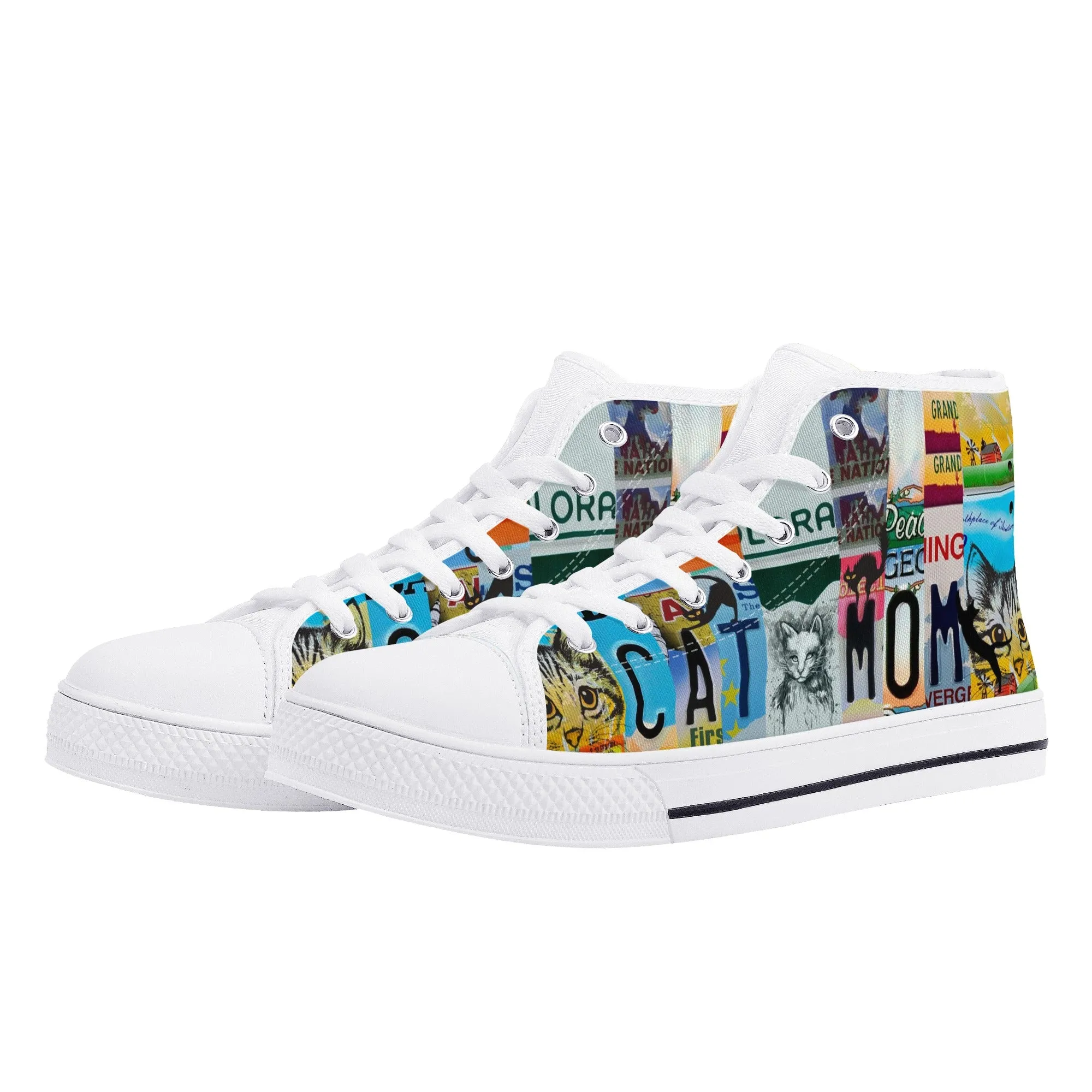 Cat Mom License Plate Womens High Top Canvas Shoes