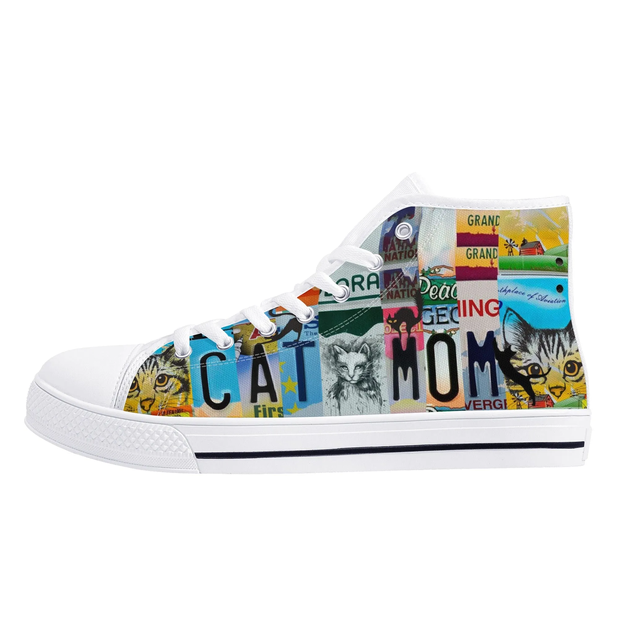 Cat Mom License Plate Womens High Top Canvas Shoes