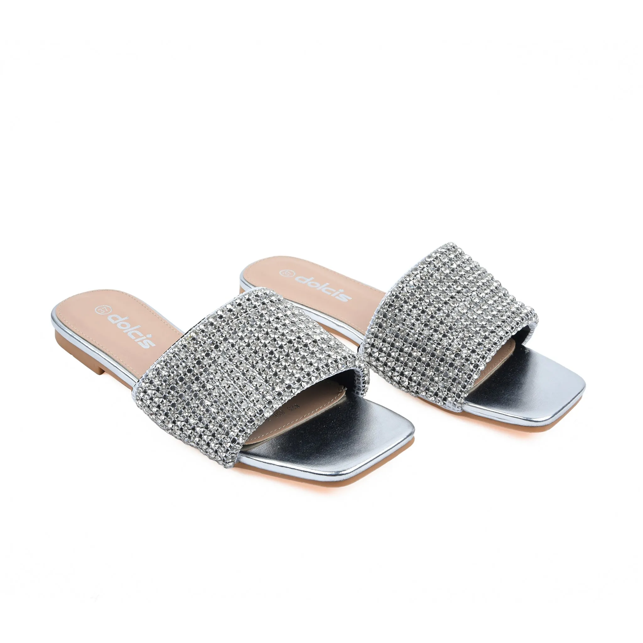 Chic Silver Embellished Flats | 590J-S