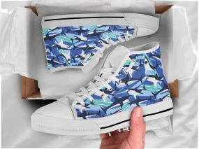 Cool Shark Shoes Shark Sneakers Cute Shoes Shark Lover Gifts Custom High Top Converse Style Sneakers For Adults Women & Men