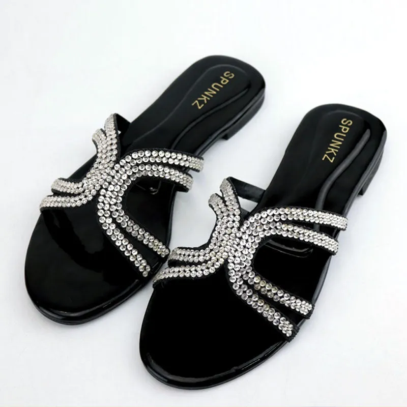 Crystal Silver Embellishment Strap Ladies Flat Slipper