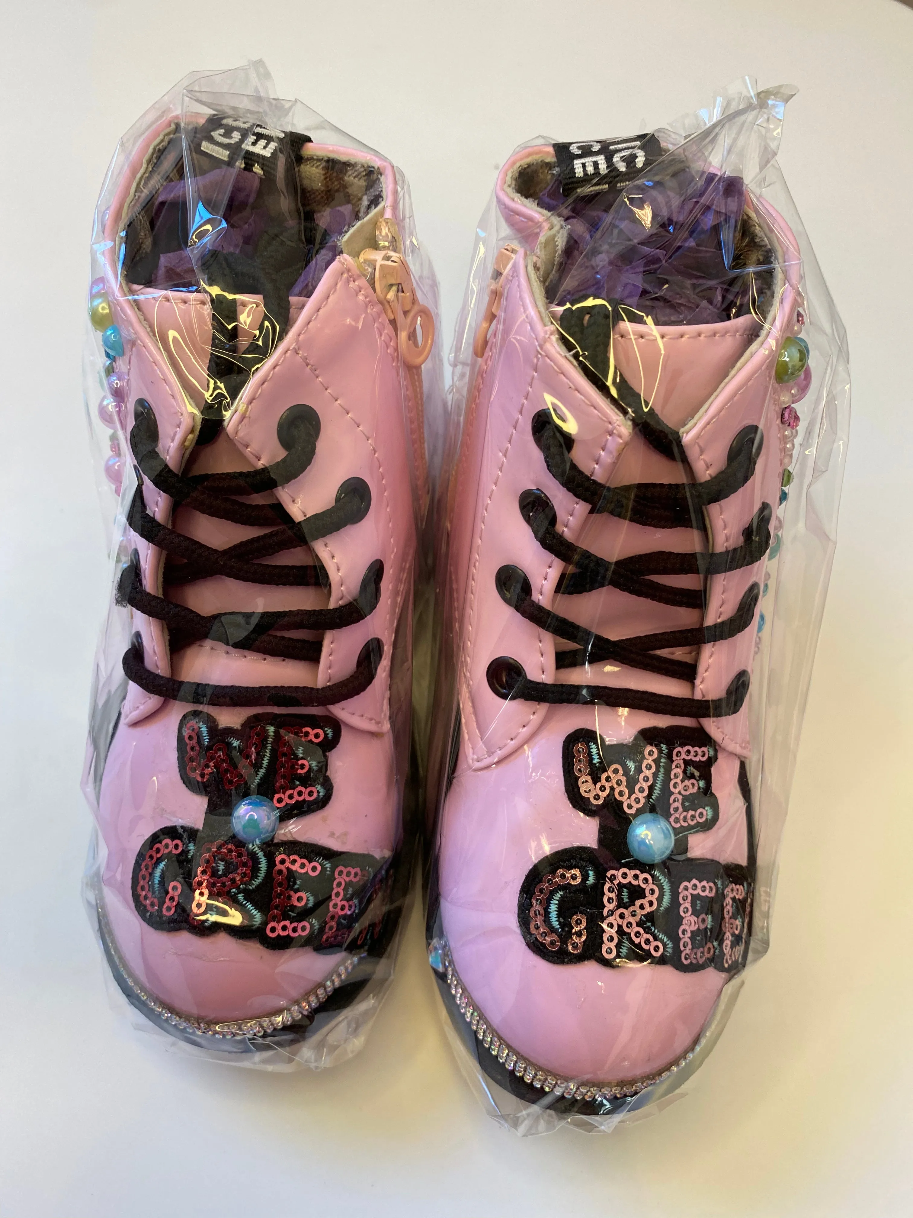 CUSTOM ONE OF A KING PINK WE GREED GIRLS BOOTS