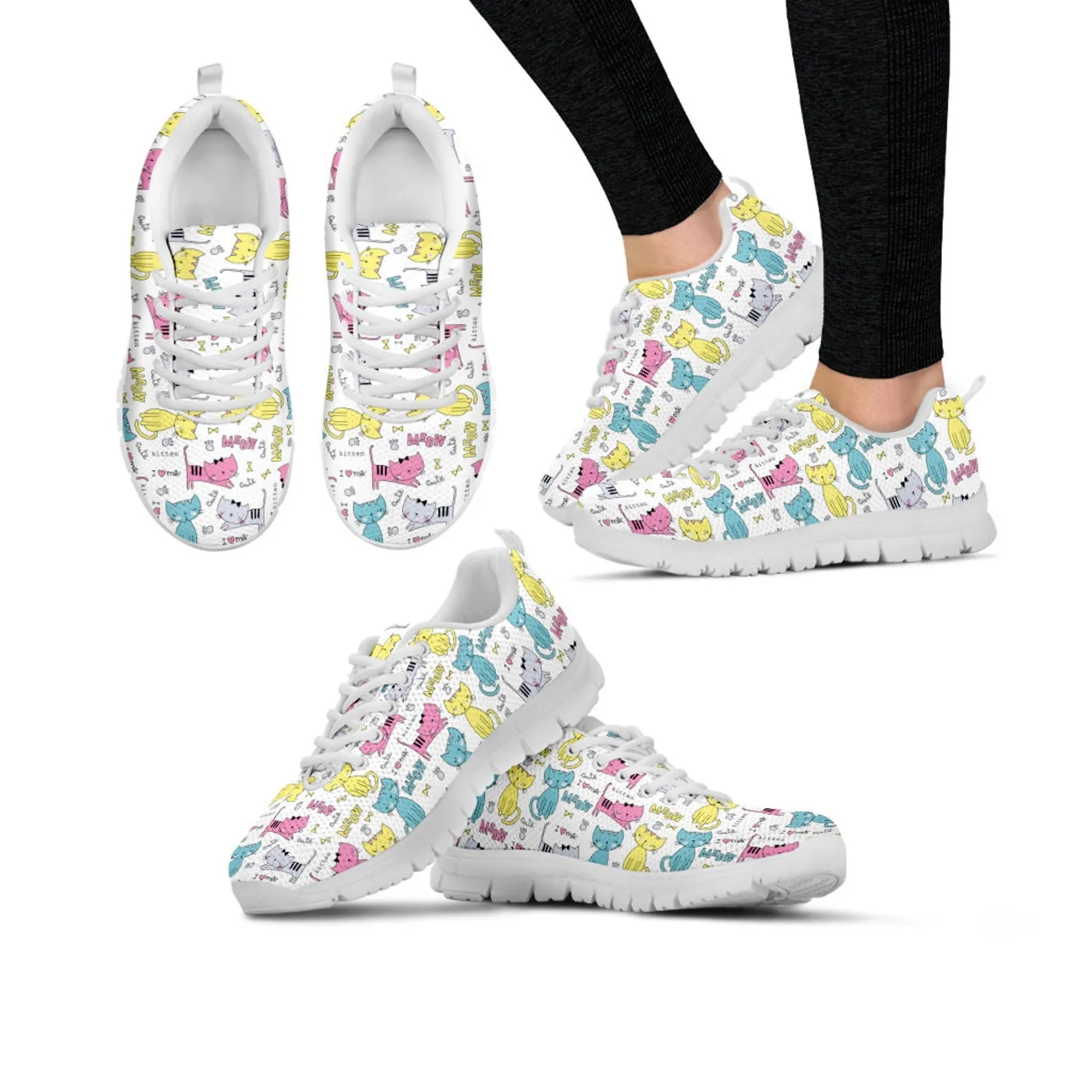 Cute Cat Shoes Cat Printed Sneakers Kitty Running Shoes Cat Lover Owner Gifts Clothing for Womens Mens Kids Adults