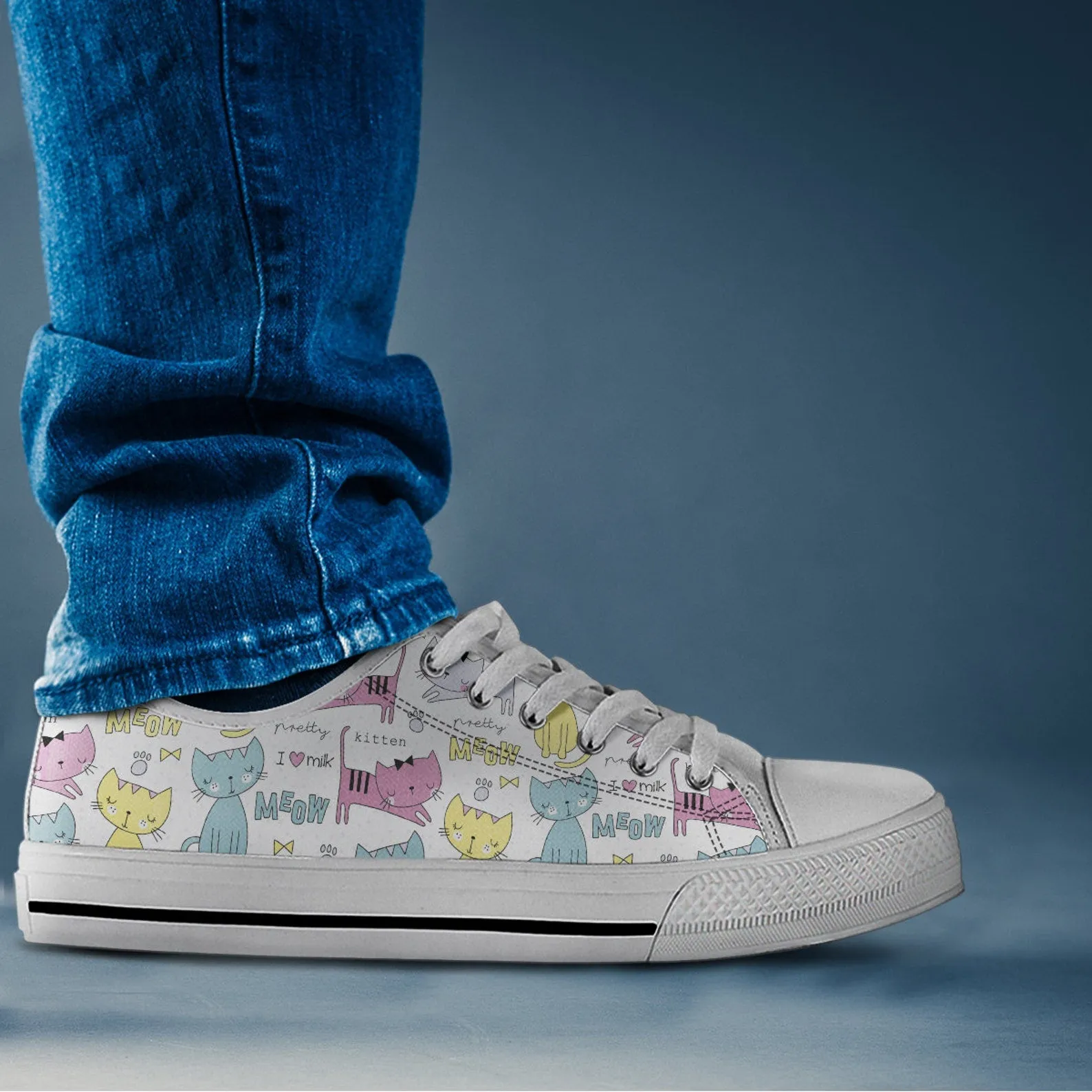 Cute Cat Shoes Cat Sneakers Cat Print Pattern Cute Shoes Cat Lover Gifts Custom Low Top Converse Style Sneakers For Adults Women & Men