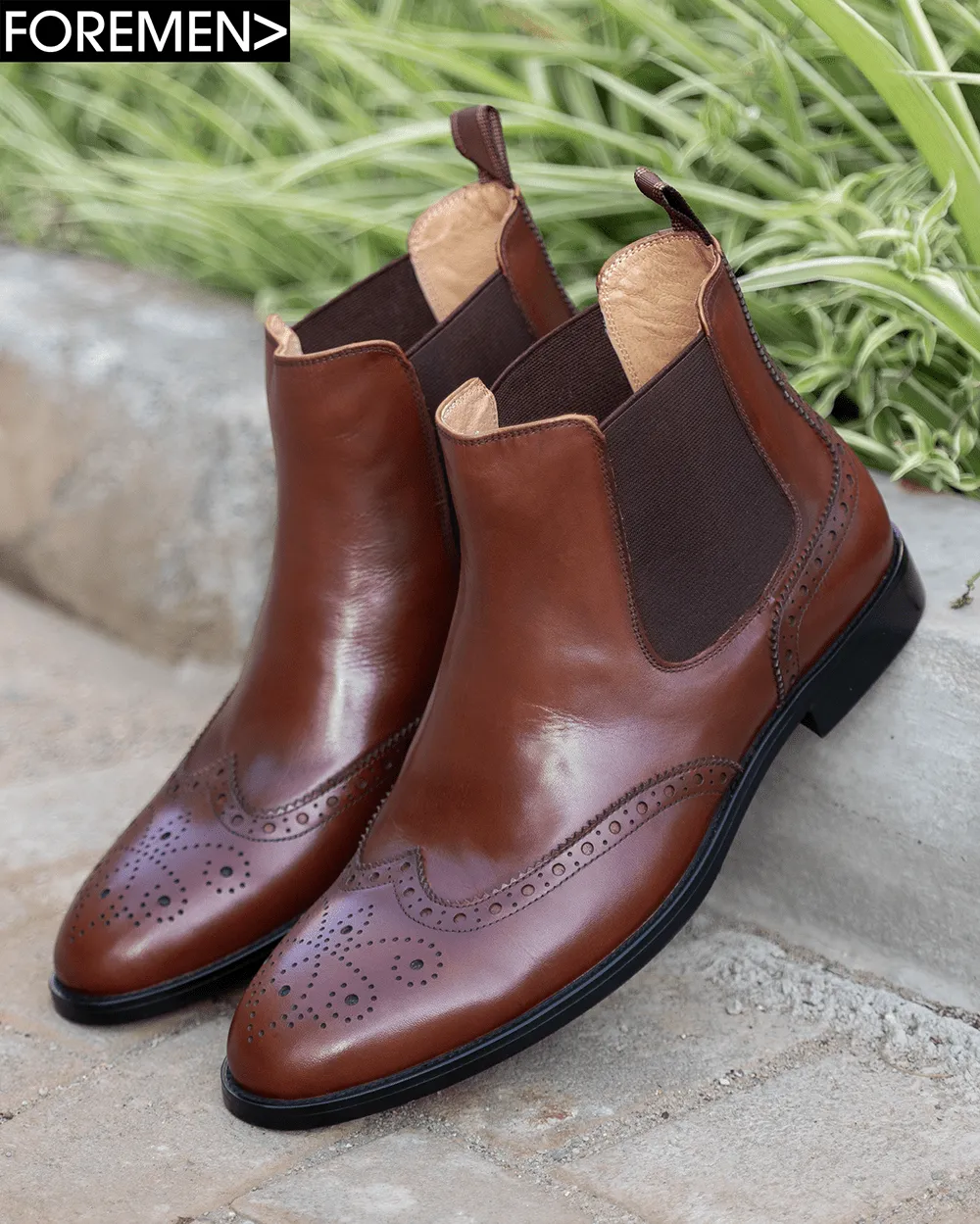 DALLAS | Dark Tan Brogue Chelsea Boots