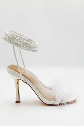 Delilah Feather Band Lace Up Heels in White