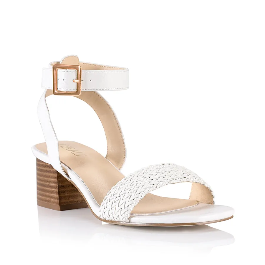 Elly Block Heel Sandals - White Weave