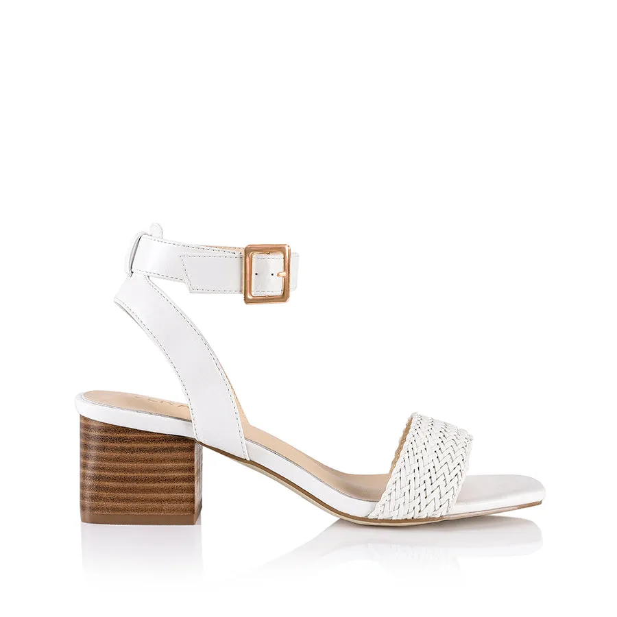 Elly Block Heel Sandals - White Weave