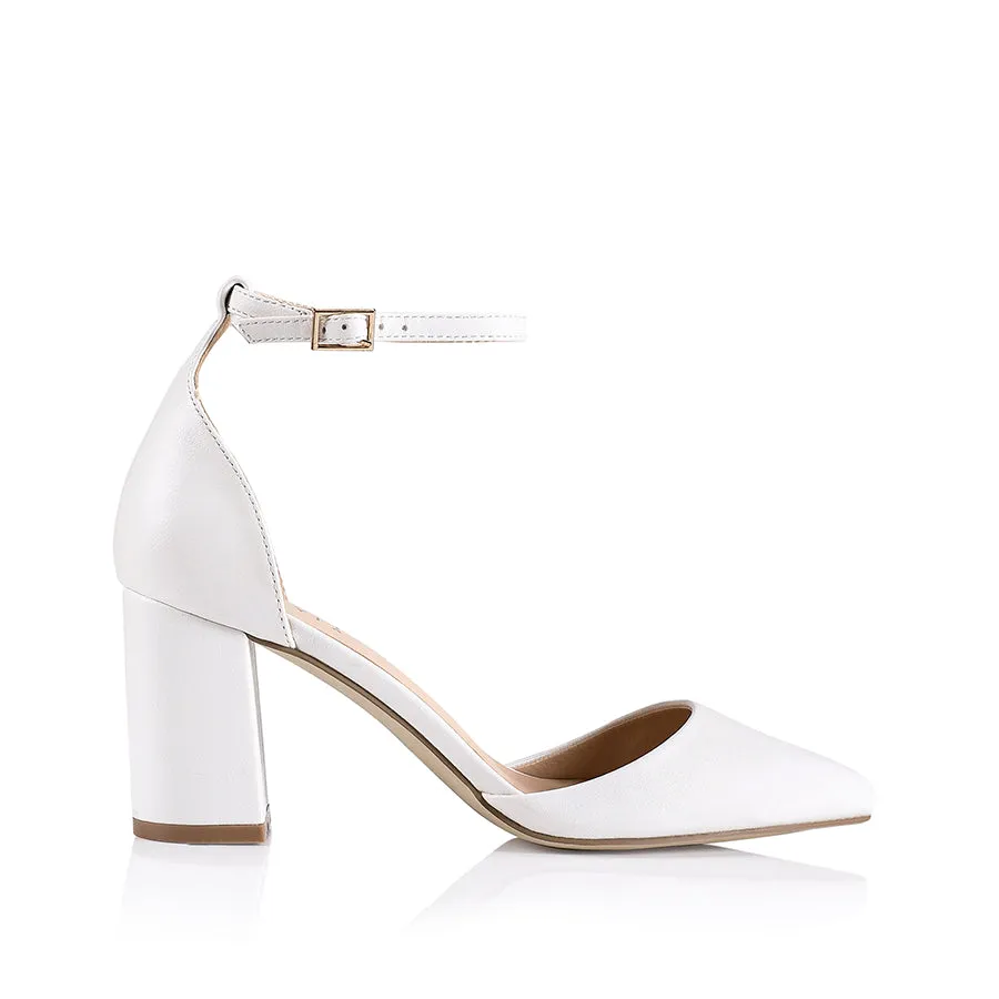 Enzo Closed Toe Block Heels - White Smooth