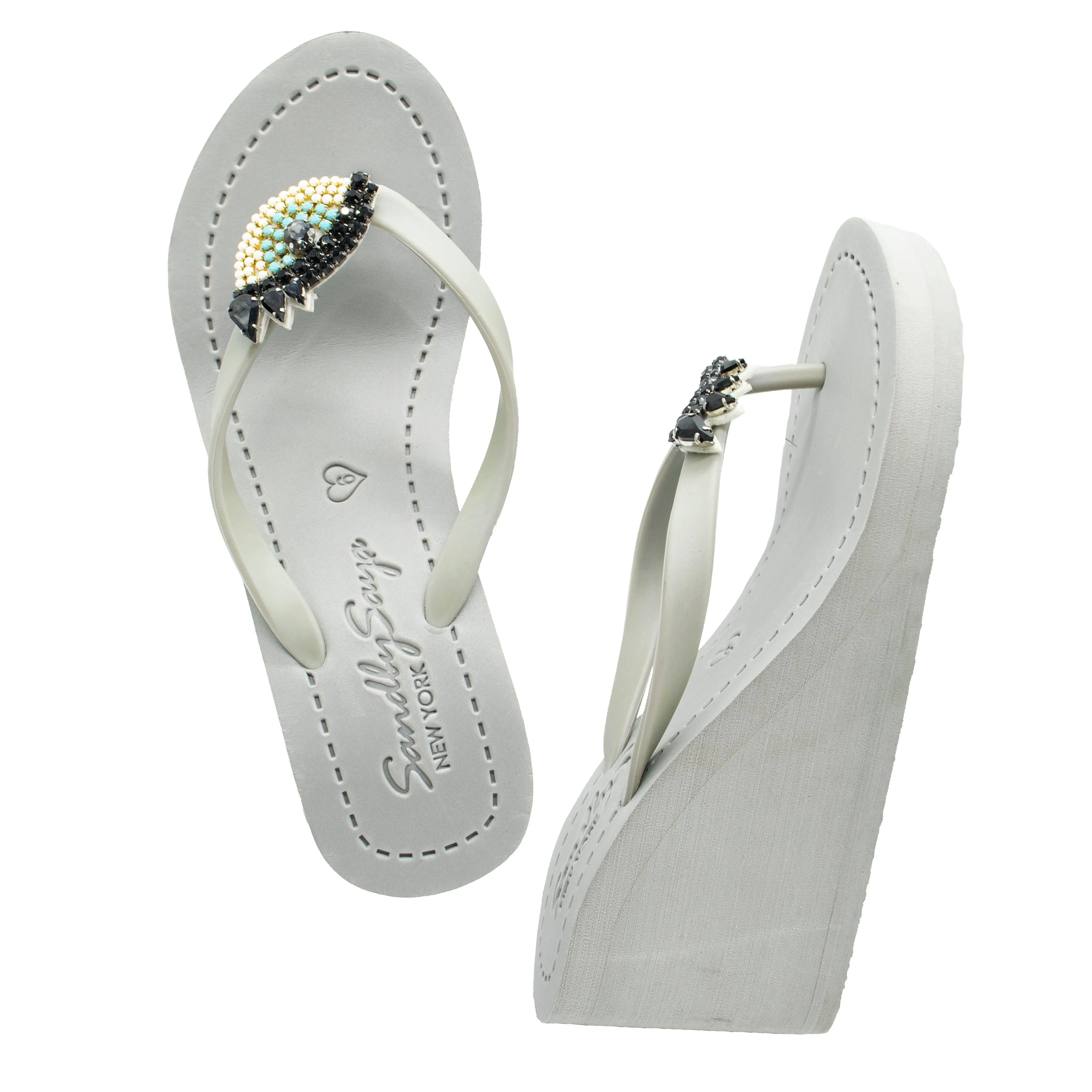 Eyes - Rhine Stone Embellished Women's High Wedge Flip Flops Sandal