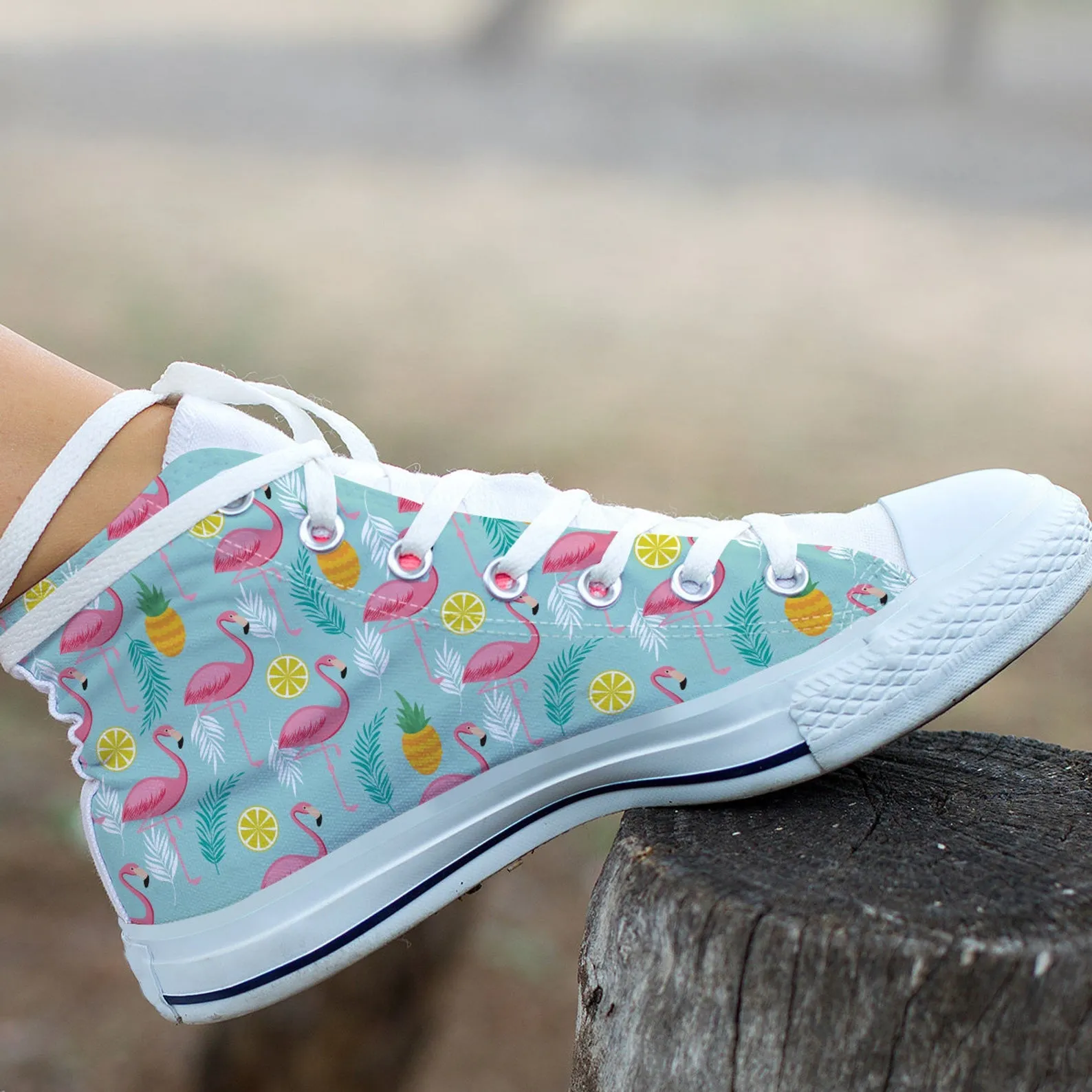 Flamingo Print Shoes Flamingo Sneakers Cute Shoes Flamingo Lover Gifts Custom High Top Converse Style Sneakers For Adults Women & Men