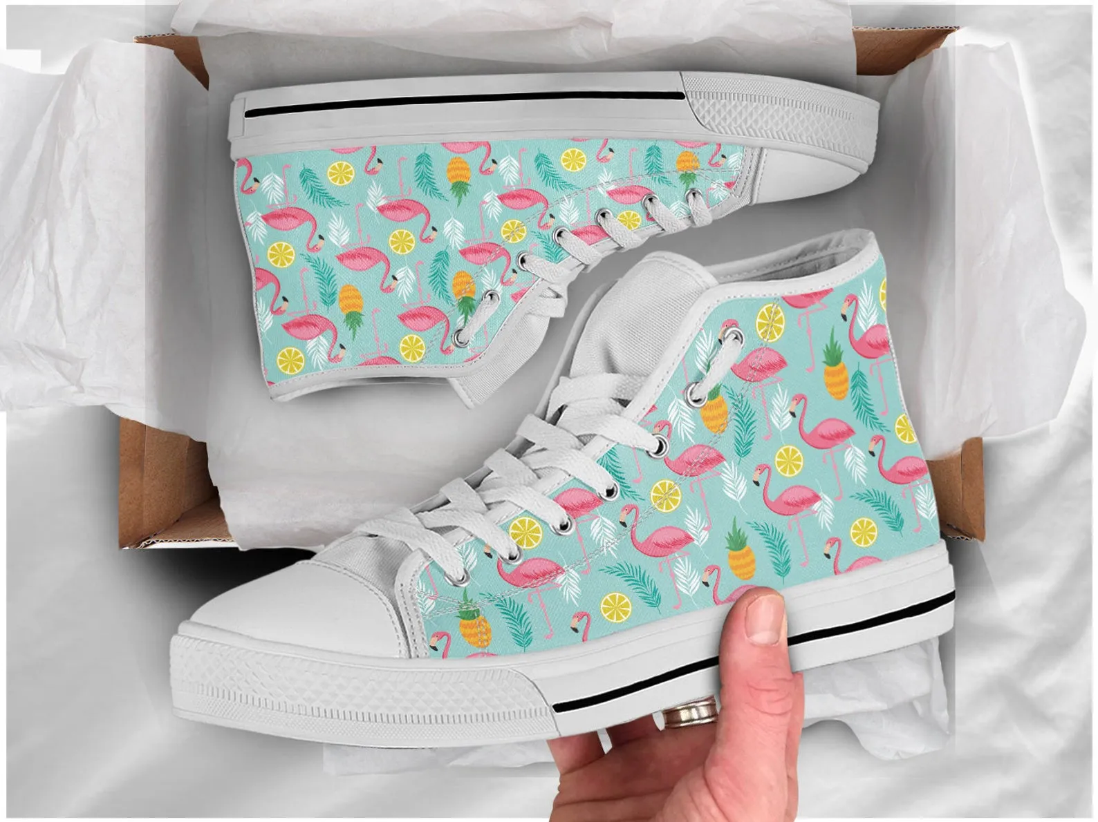 Flamingo Print Shoes Flamingo Sneakers Cute Shoes Flamingo Lover Gifts Custom High Top Converse Style Sneakers For Adults Women & Men