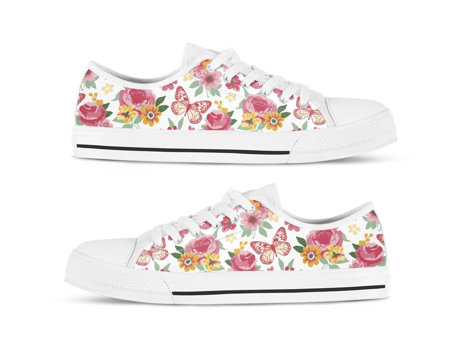 Floral Butterfly Shoes Butterfly Sneakers Cute Shoes Butterfly Lover Gifts Custom Low Top Converse Style Sneakers For Adults Women & Men