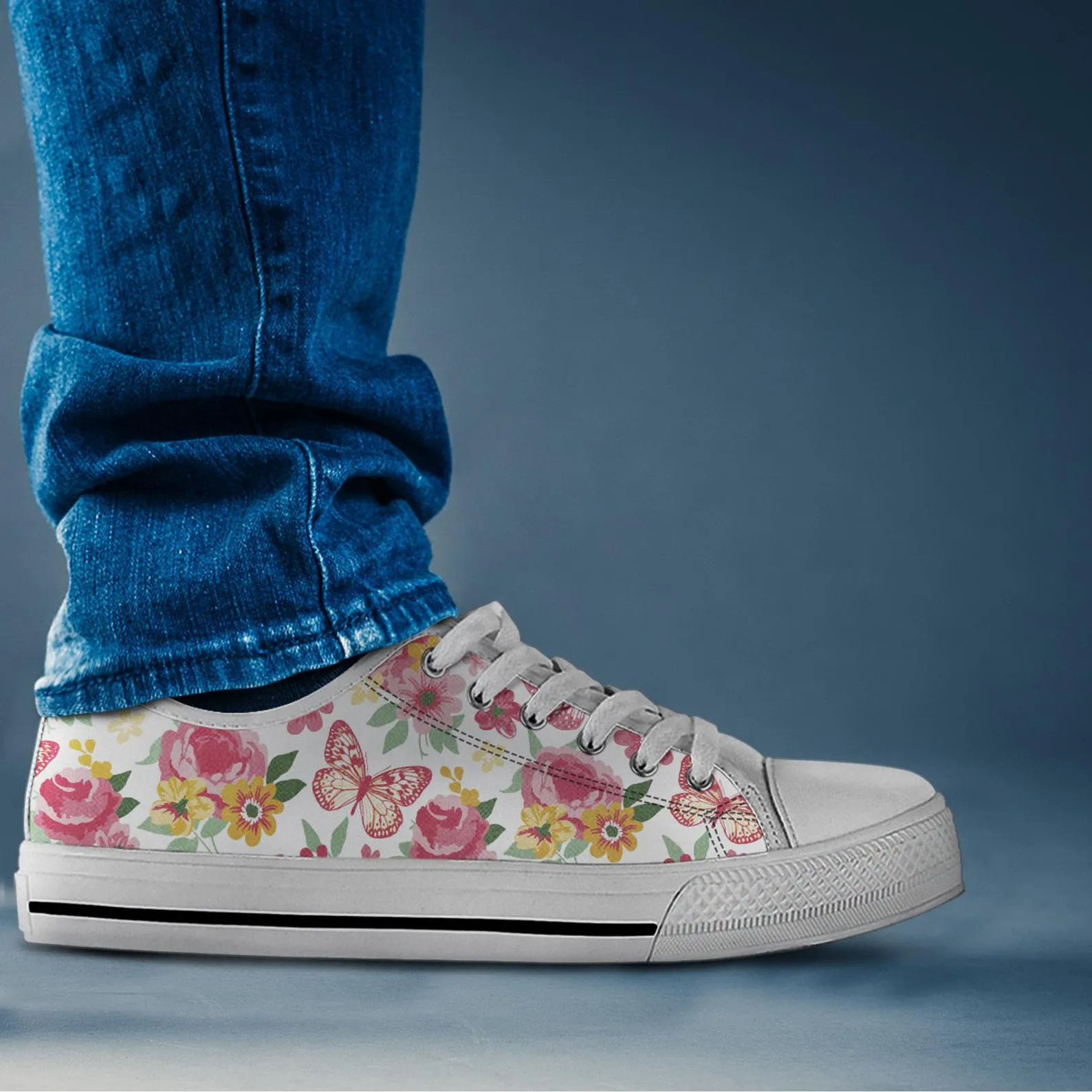 Floral Butterfly Shoes Butterfly Sneakers Cute Shoes Butterfly Lover Gifts Custom Low Top Converse Style Sneakers For Adults Women & Men