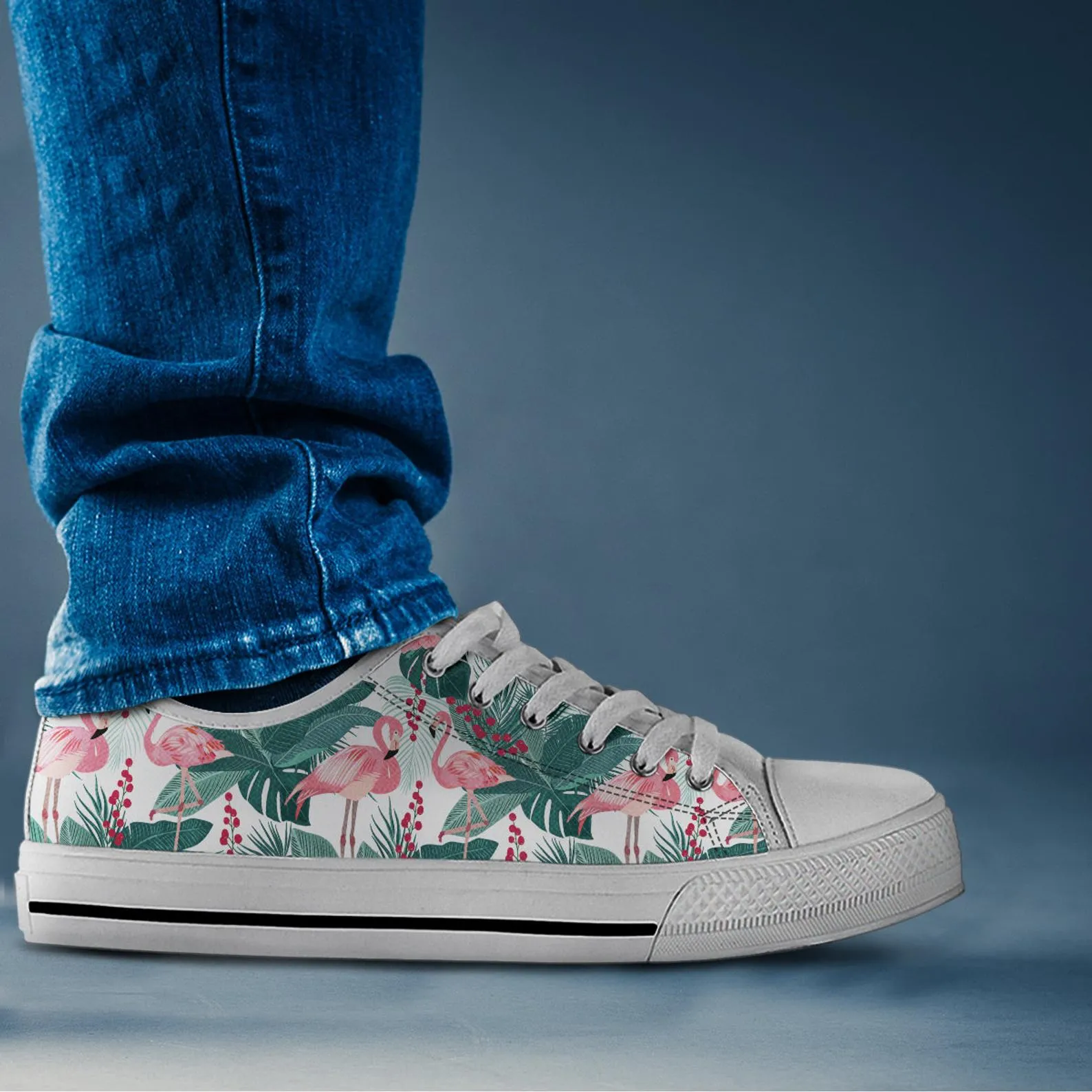 Floral Flamingo Shoes Flamingo Sneakers Flower Shoes Flamingo Lover Gifts Custom Low Top Converse Style Sneakers For Adults Women & Men