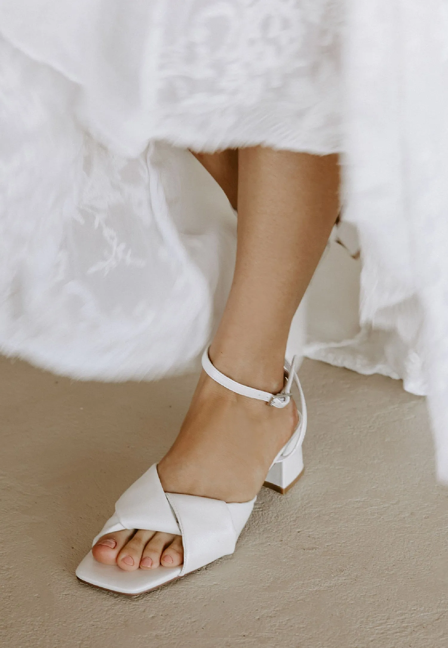 FLOURISH - PEARL LEATHER LOW HEEL BRIDAL SHOES