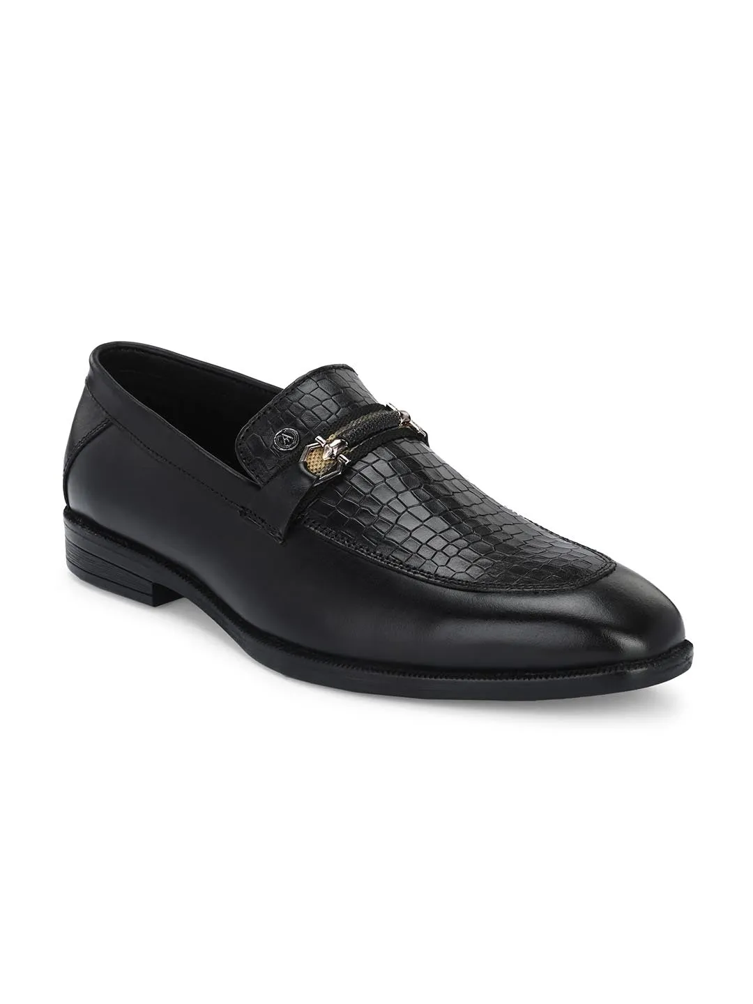 Genuine Leather Men's Calabria Black Buckle Slip-Ons