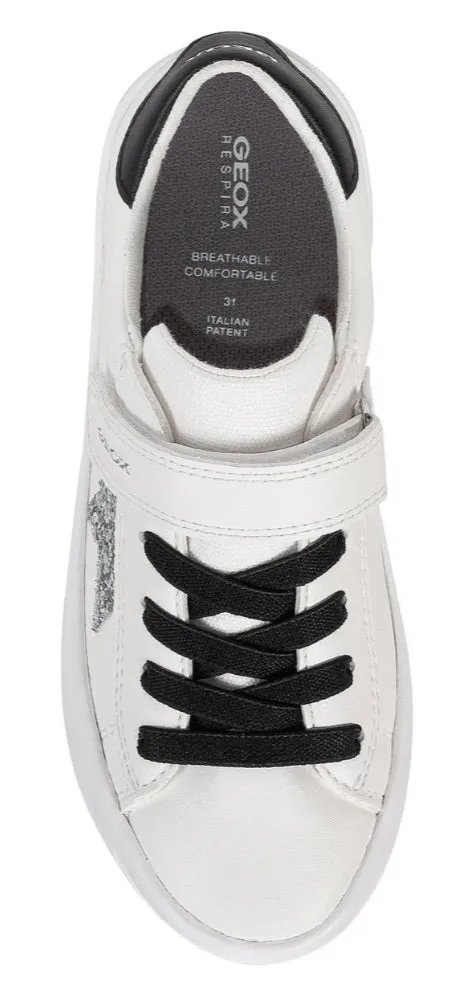 Geox Kilwi Glitter Star Velcro White Black Sneakers