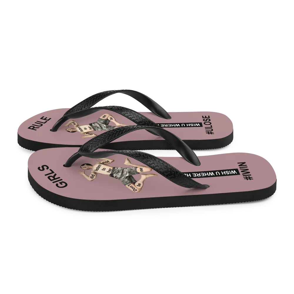 GIRLS RULE flip flops with CRUSHED TINY MAN underfoot dusty rose fabric NEW (2020-05-10)